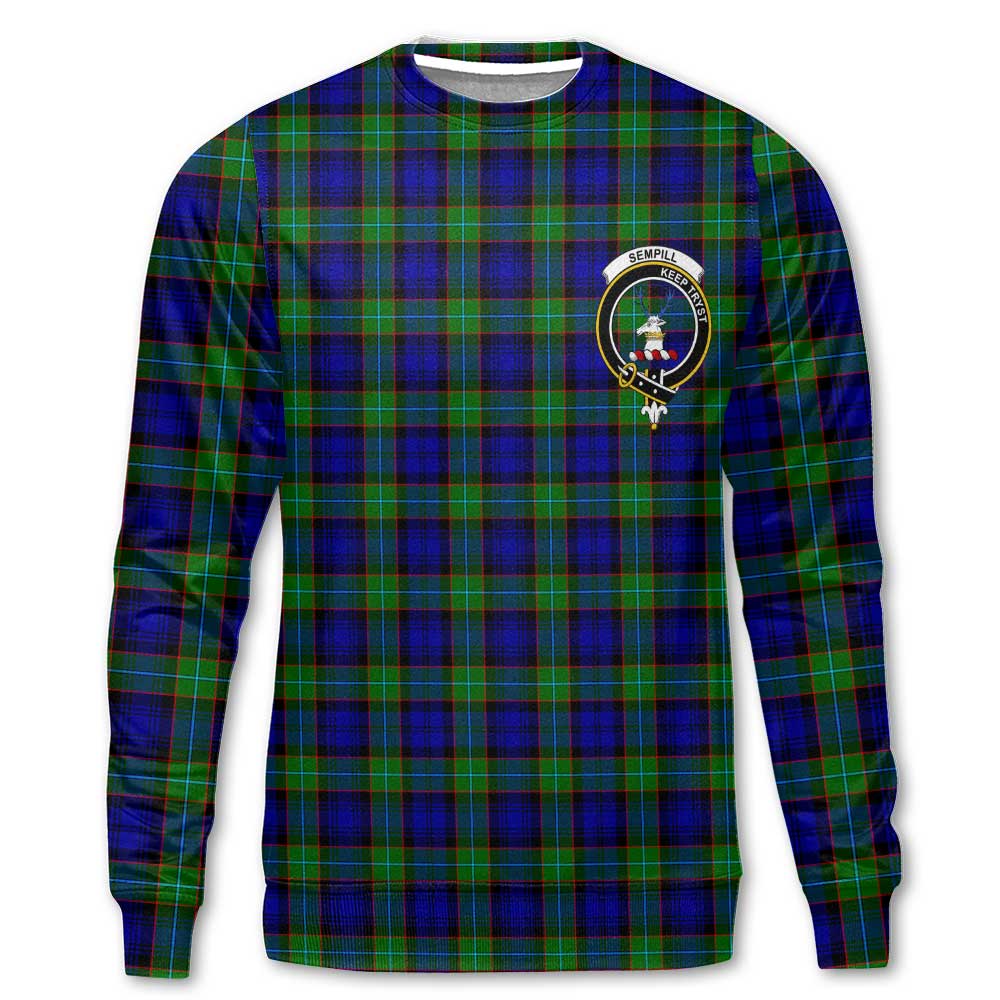 Clan Sempill Tartan Men Sweatshirt Crest And Plaid Basic Style