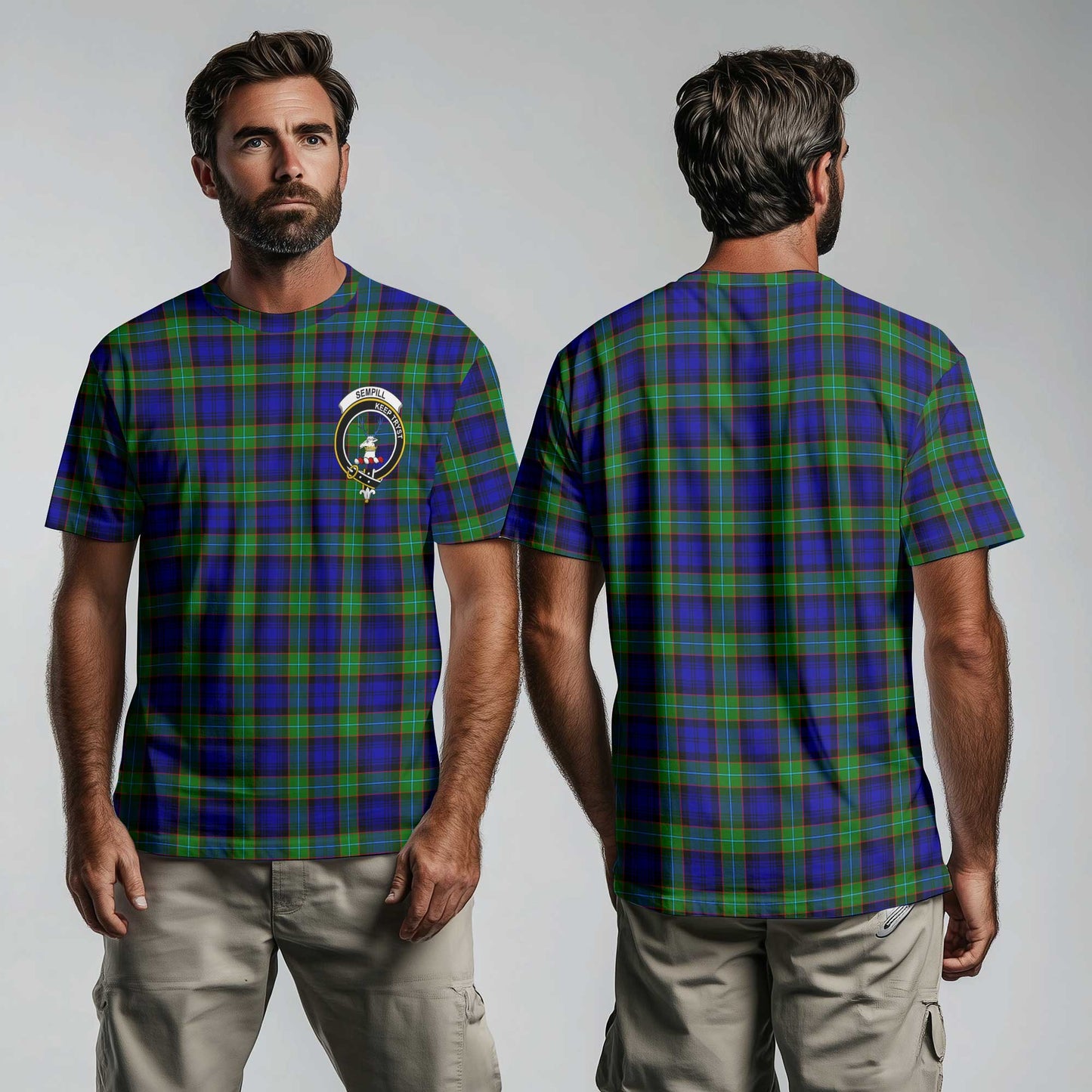 Clan Sempill Tartan Men T Shirt Crest And Plaid Basic Style