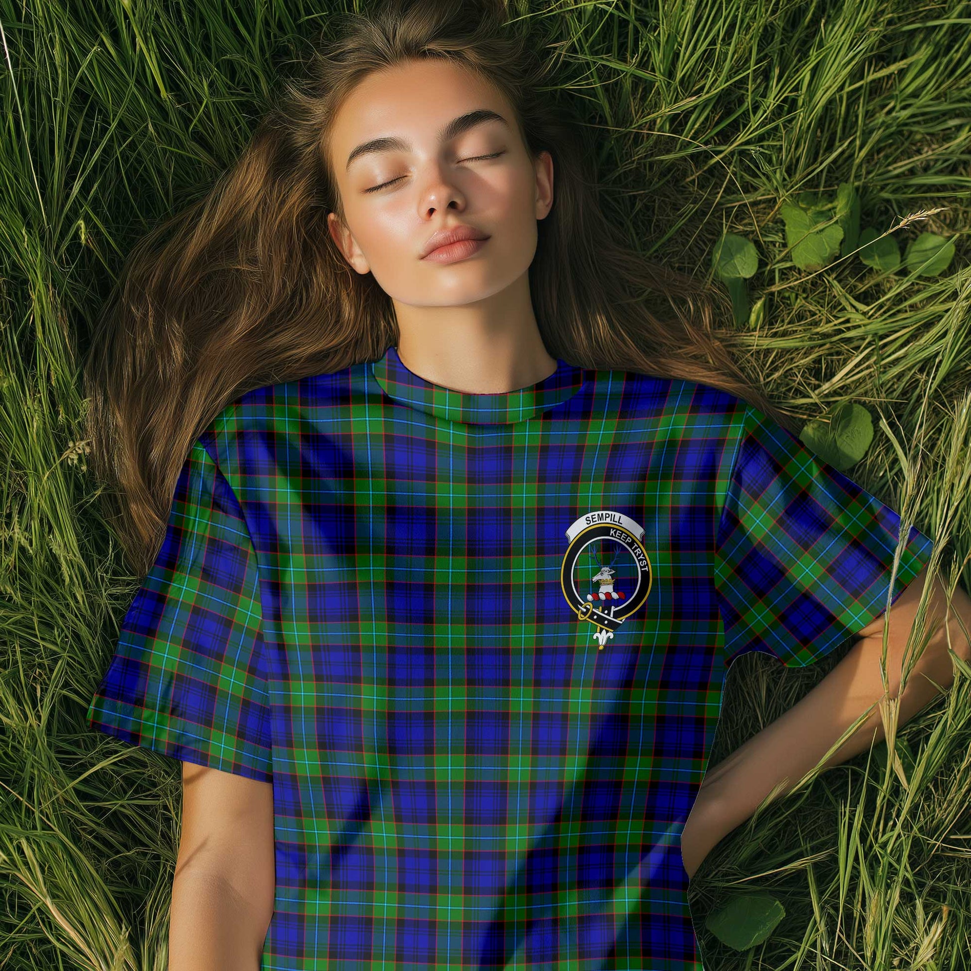 Clan Sempill Tartan Women T Shirt Crest And Plaid Basic Style