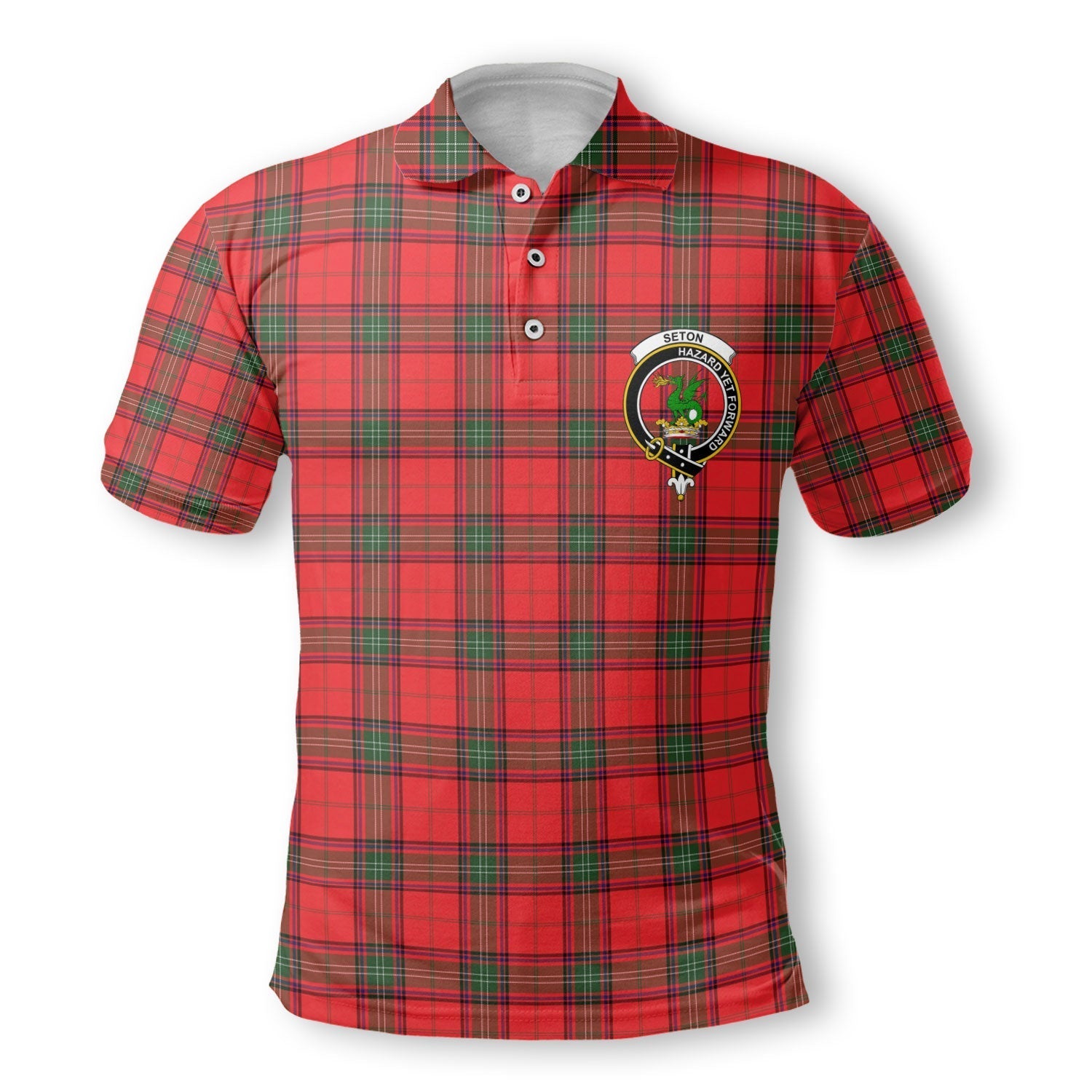 Clan Seton Tartan Golf Tartan Men Polo Shirt Crest And Plaid Basic Style