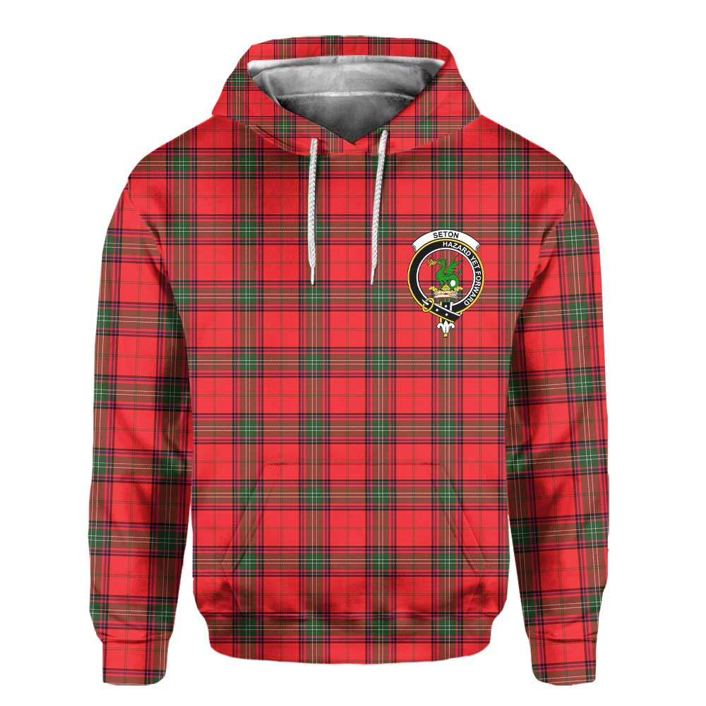 Clan Seton Tartan Men Hoodie Crest And Plaid Basic Style