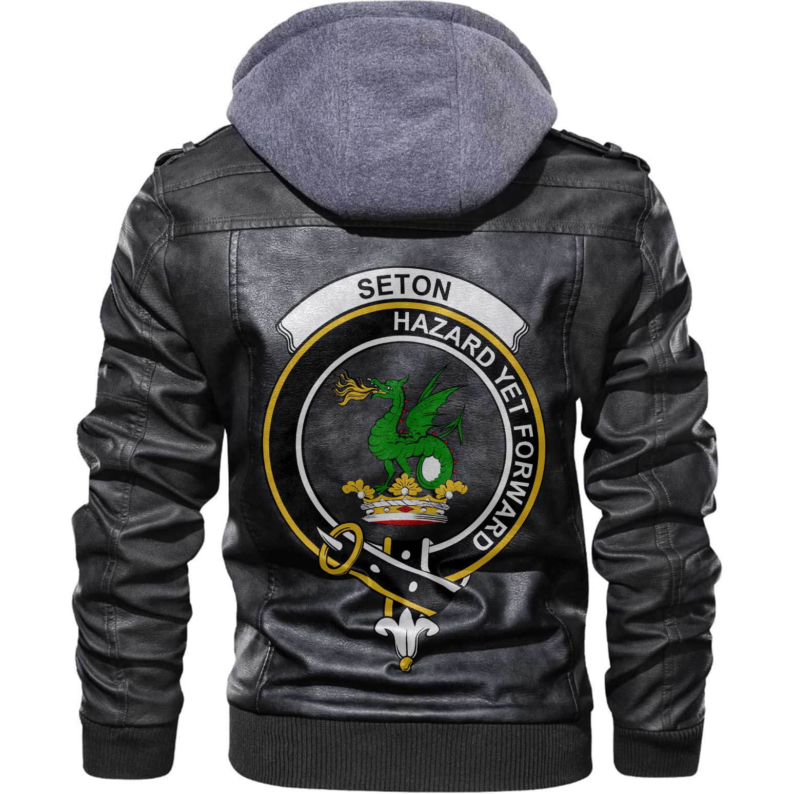 Clan Seton Tartan Zip Leather Jacket Crest And Plaid Basic Style