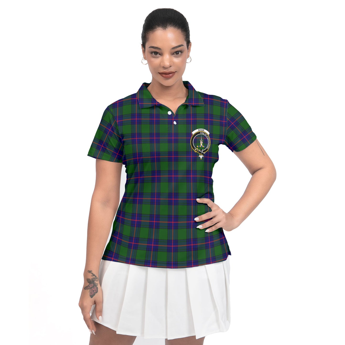 Clan Shaw Tartan Women Polo Shirt Crest And Plaid Basic Style