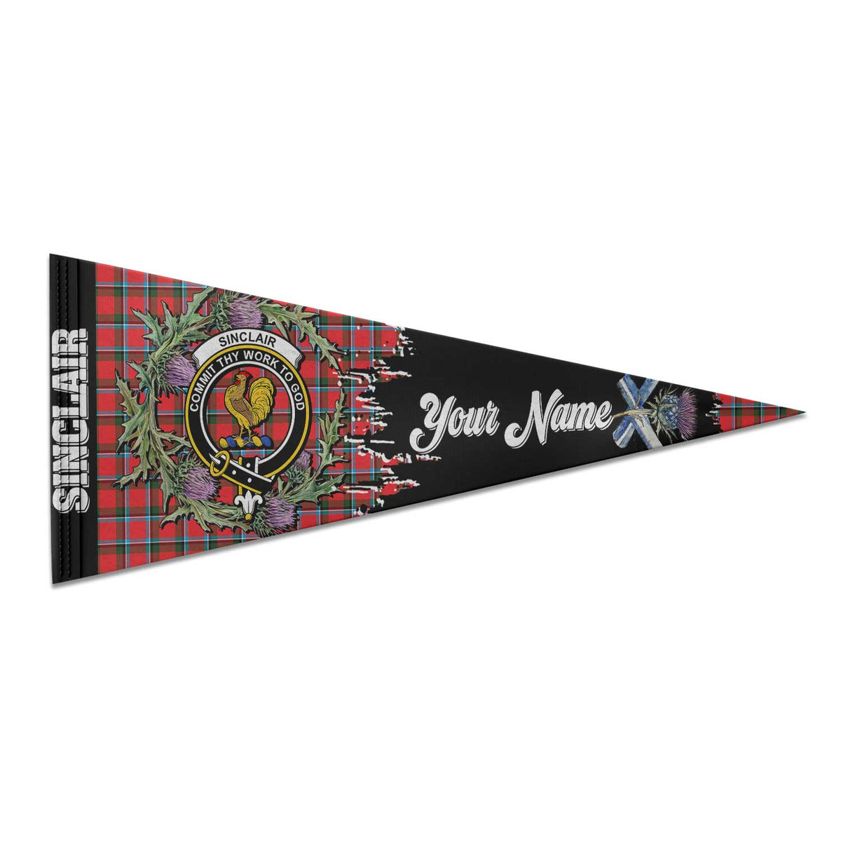 Clan Sinclair Tartan Felt Pennant Crest And Plaid Basic Style