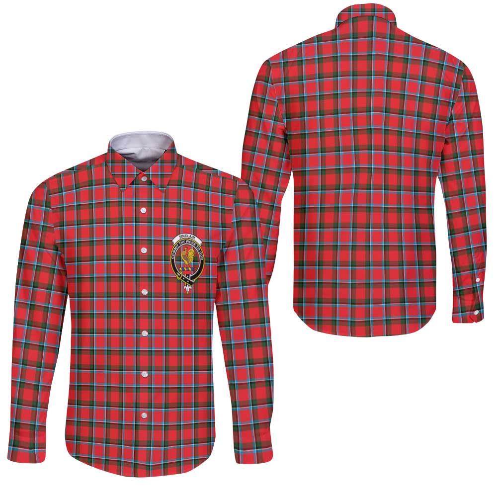 Clan Sinclair Tartan Long Sleeve Button Shirt Crest And Plaid Basic Style