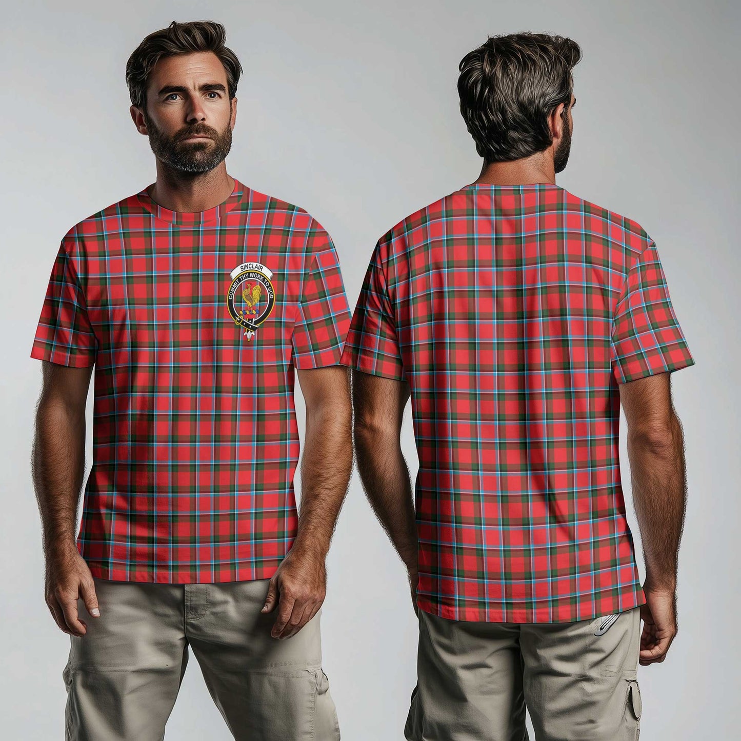 Clan Sinclair Tartan Men T Shirt Crest And Plaid Basic Style