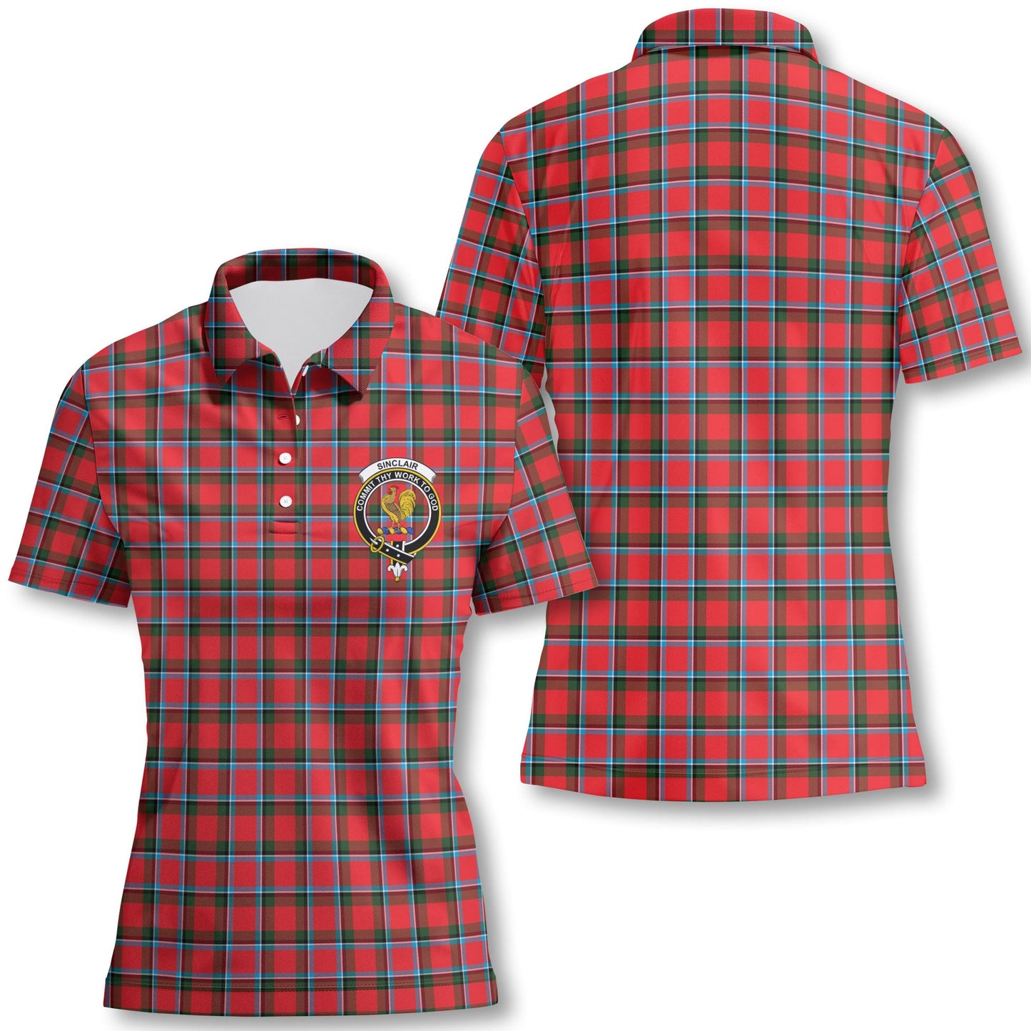 Clan Sinclair Tartan Women Polo Shirt Crest And Plaid Basic Style