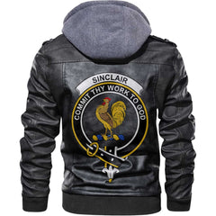 Clan Sinclair Tartan Zip Leather Jacket Crest And Plaid Basic Style