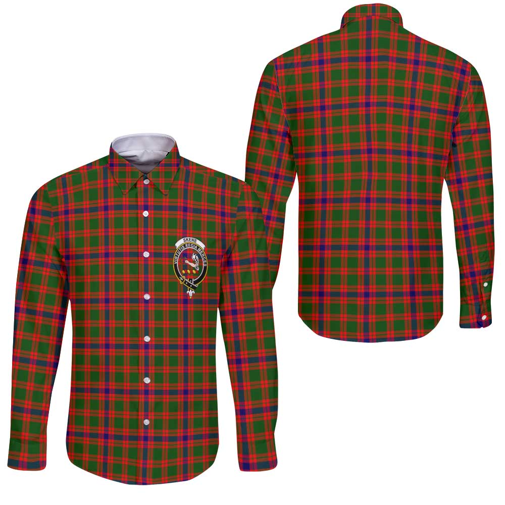Clan Skene Tartan Long Sleeve Button Shirt Crest And Plaid Basic Style