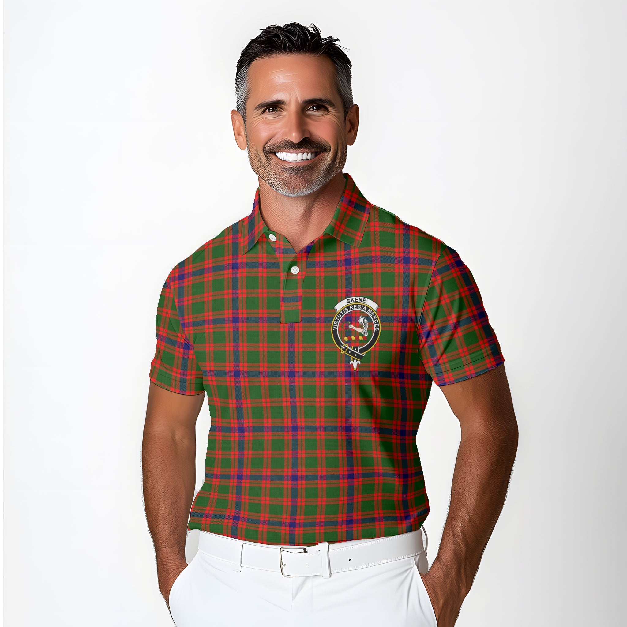 Clan Skene Tartan Men Polo Shirt Crest And Plaid Basic Style