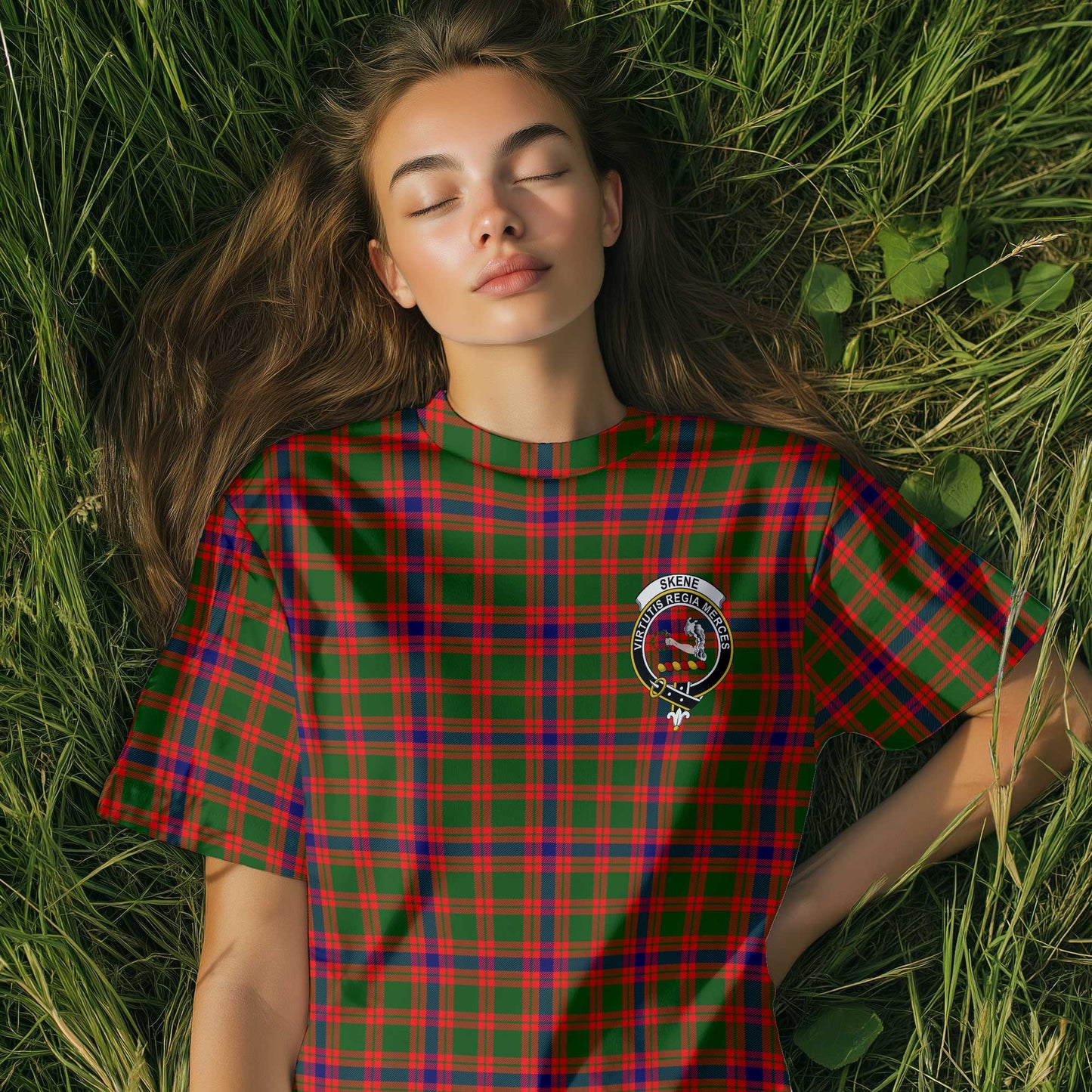 Clan Skene Tartan Women T Shirt Crest And Plaid Basic Style