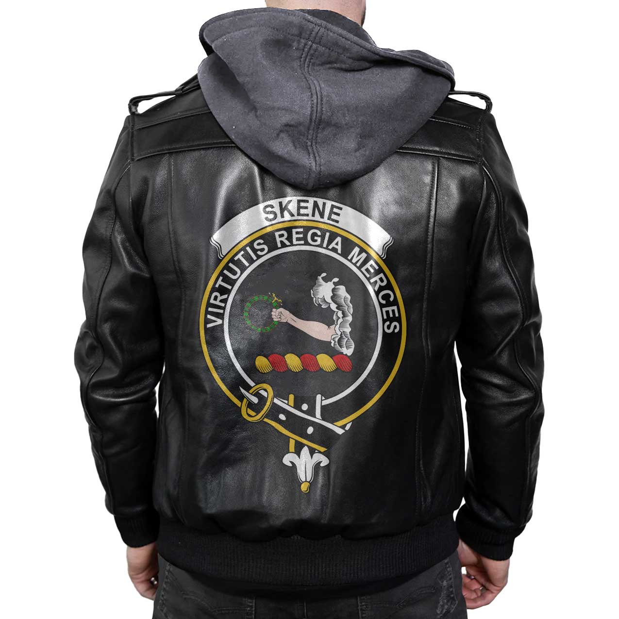 Clan Skene Tartan Zip Leather Jacket Crest And Plaid Basic Style