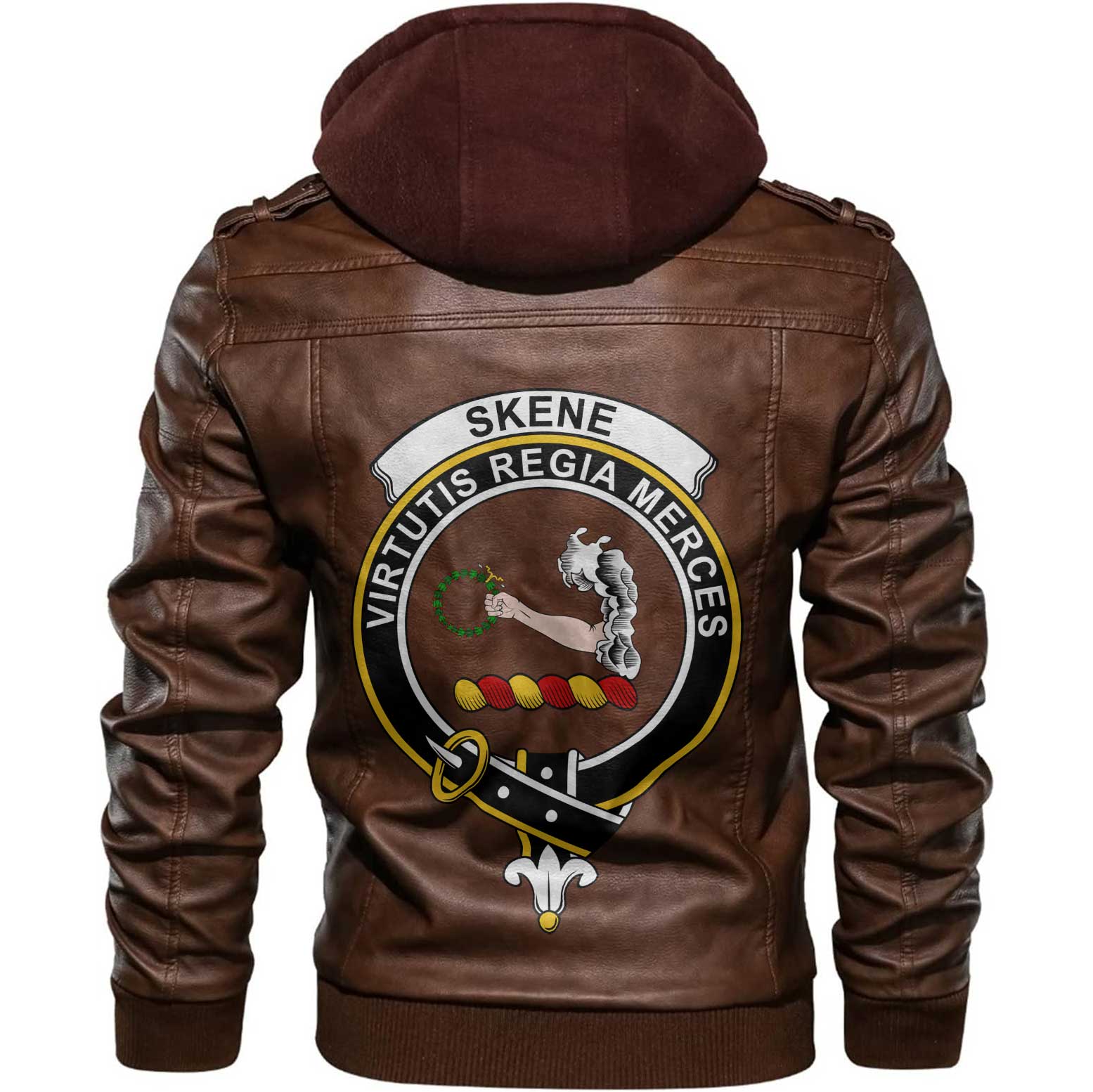 Clan Skene Tartan Zip Leather Jacket Crest And Plaid Basic Style
