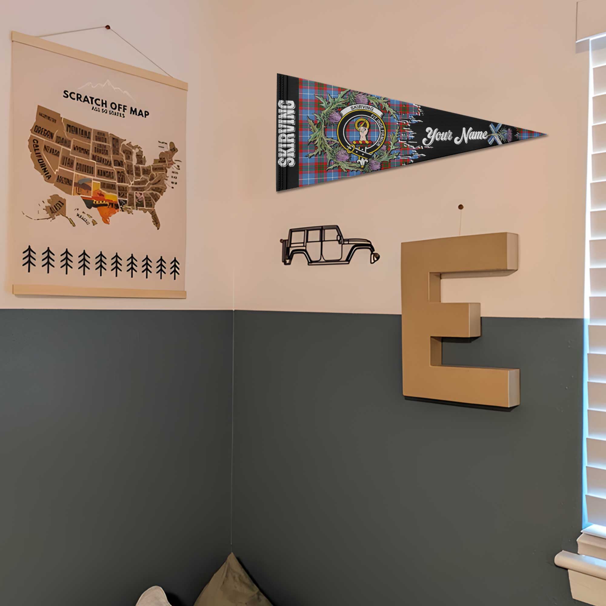 Clan Skirving Tartan Felt Pennant Crest And Plaid Basic Style