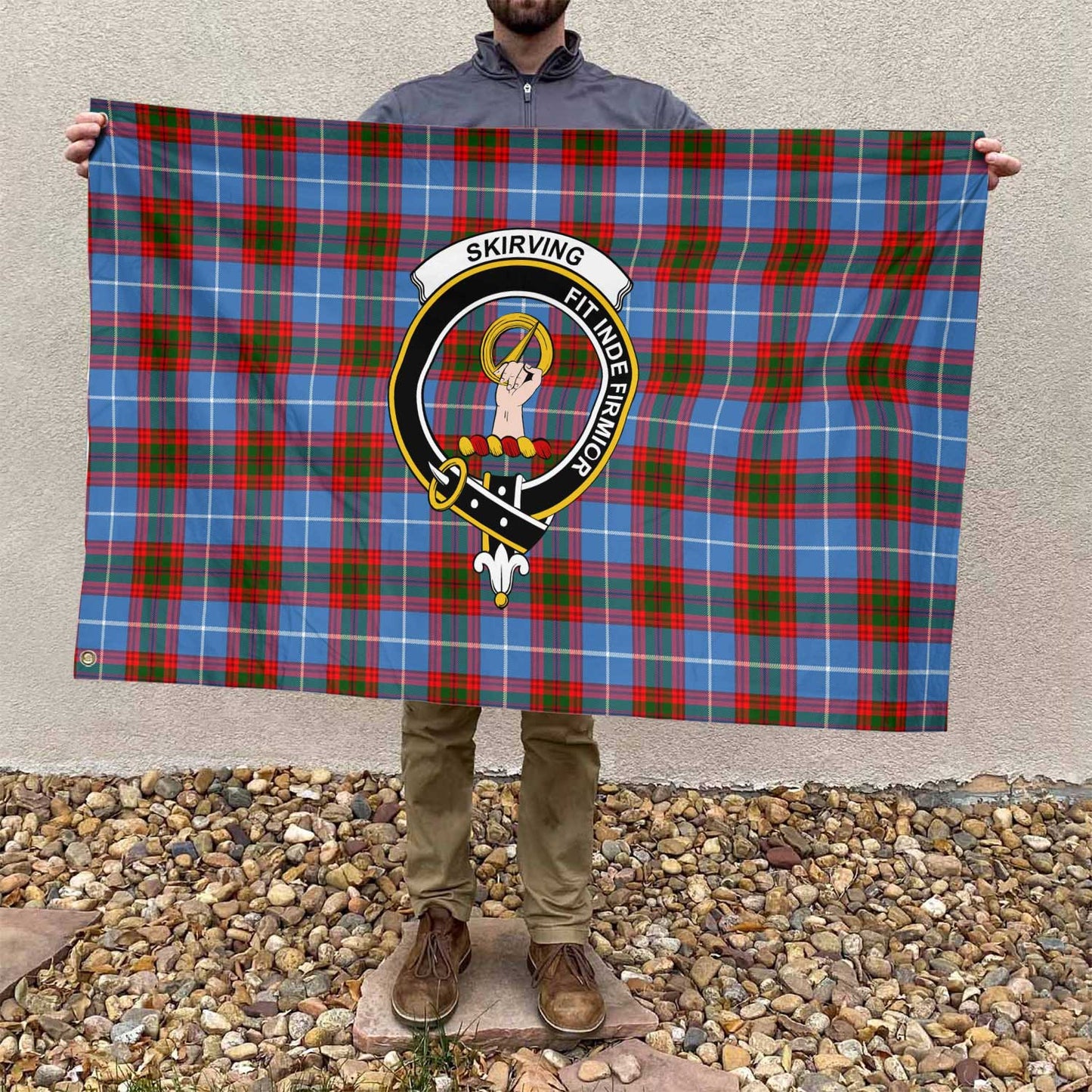 Clan Skirving Tartan Flag Crest And Plaid Basic Style