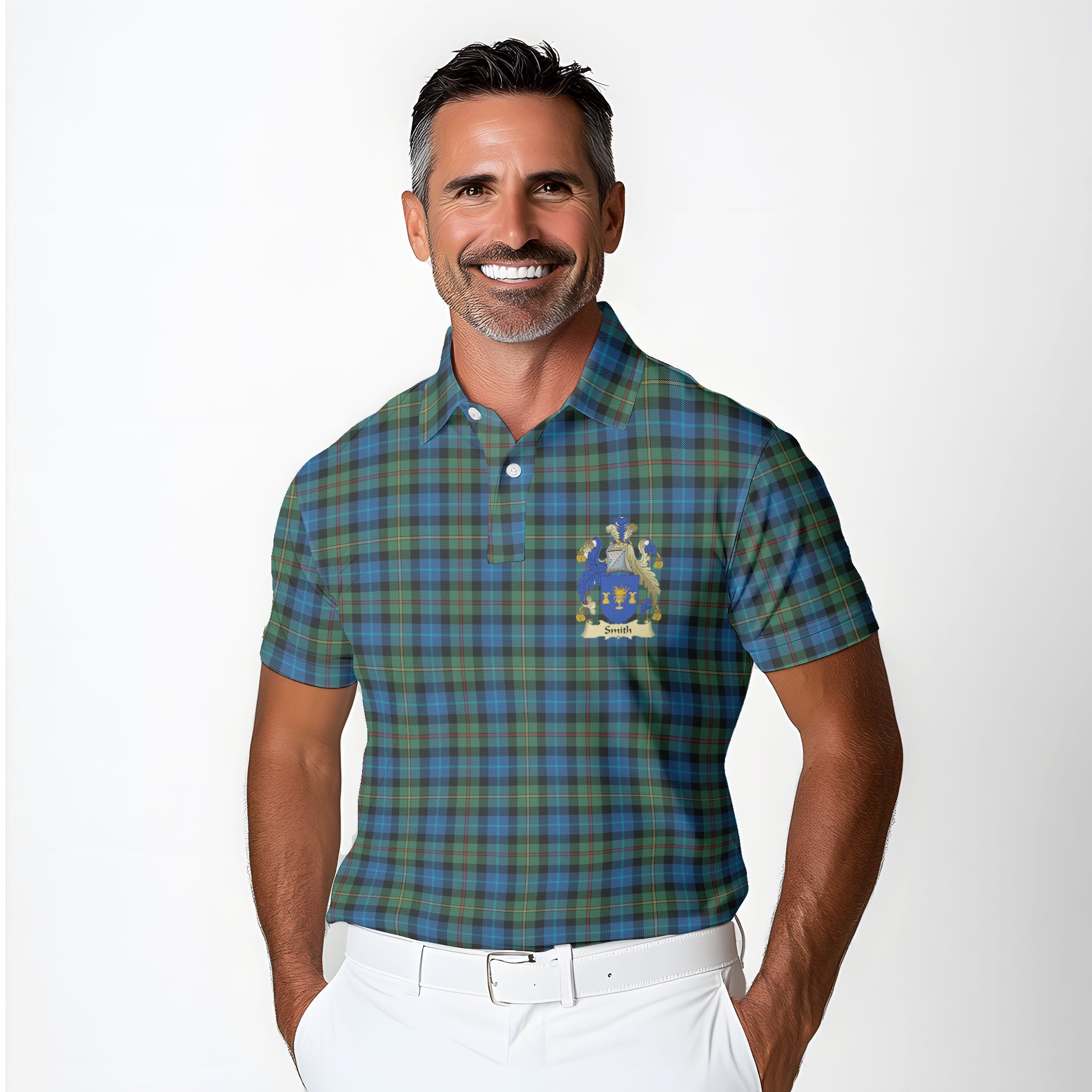Clan Smith Tartan Golf Men Polo Shirt Crest And Plaid Basic Style
