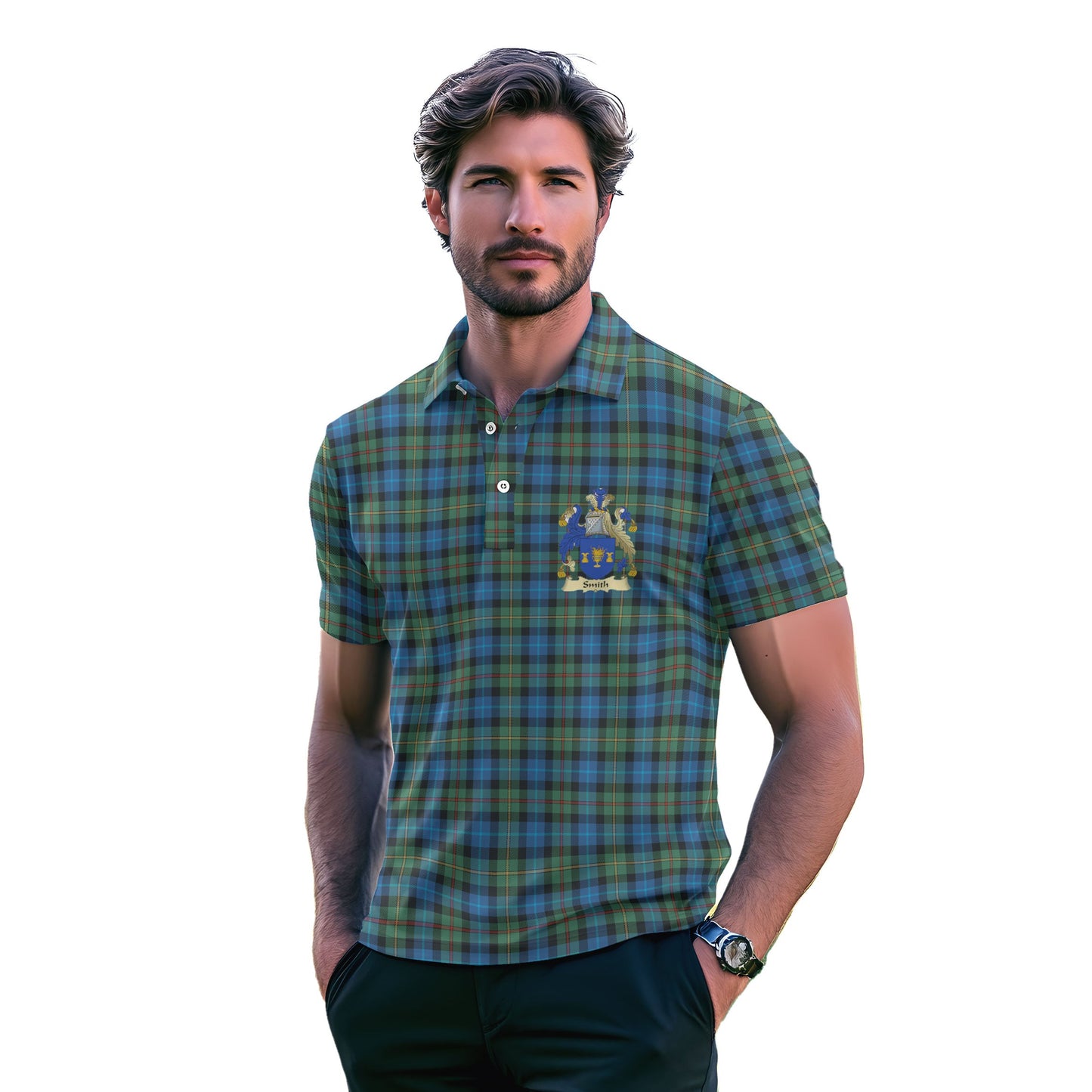 Clan Smith Tartan Men Polo Shirt Crest And Plaid Basic Style