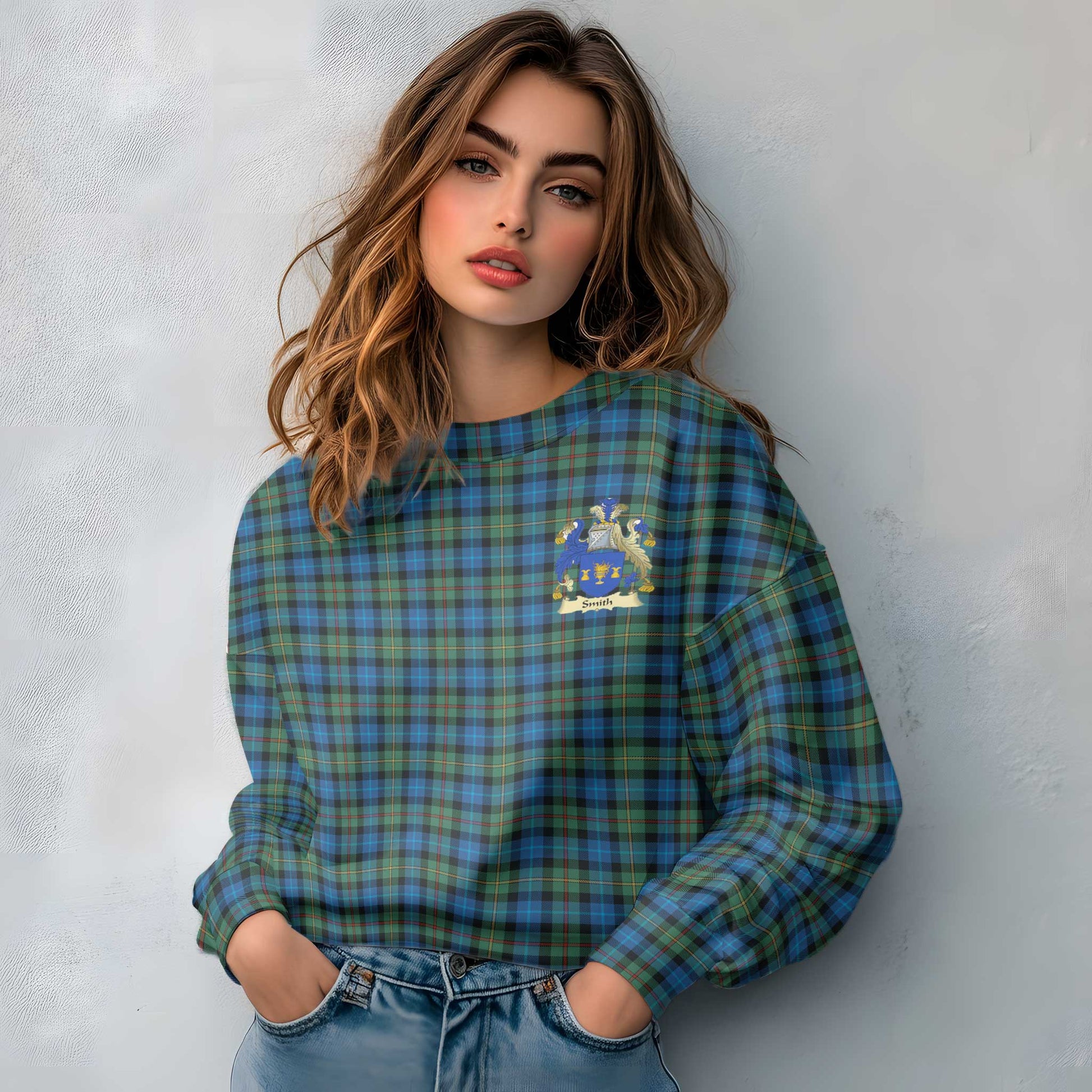 Clan Smith Tartan Women Sweatshirt Crest And Plaid Basic Style