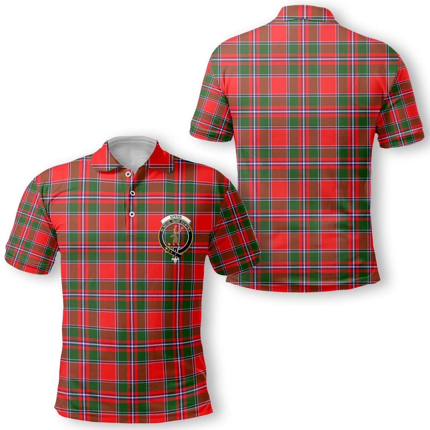 Clan Spens Tartan Men Polo Shirt Crest And Plaid Basic Style
