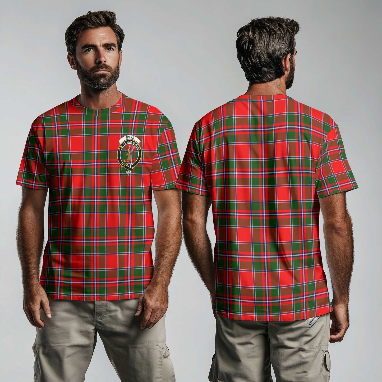 Clan Spens Tartan Men T Shirt Crest And Plaid Basic Style