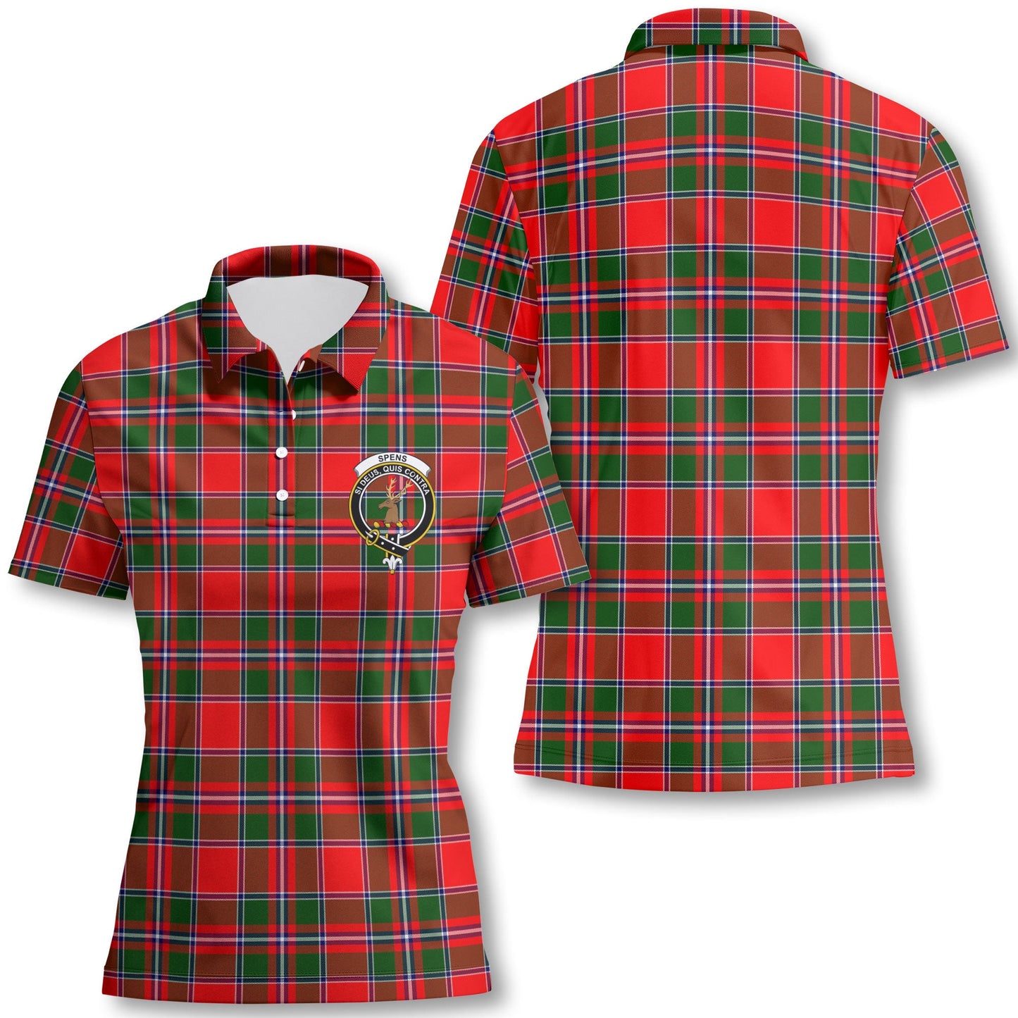 Clan Spens Tartan Women Polo Shirt Crest And Plaid Basic Style