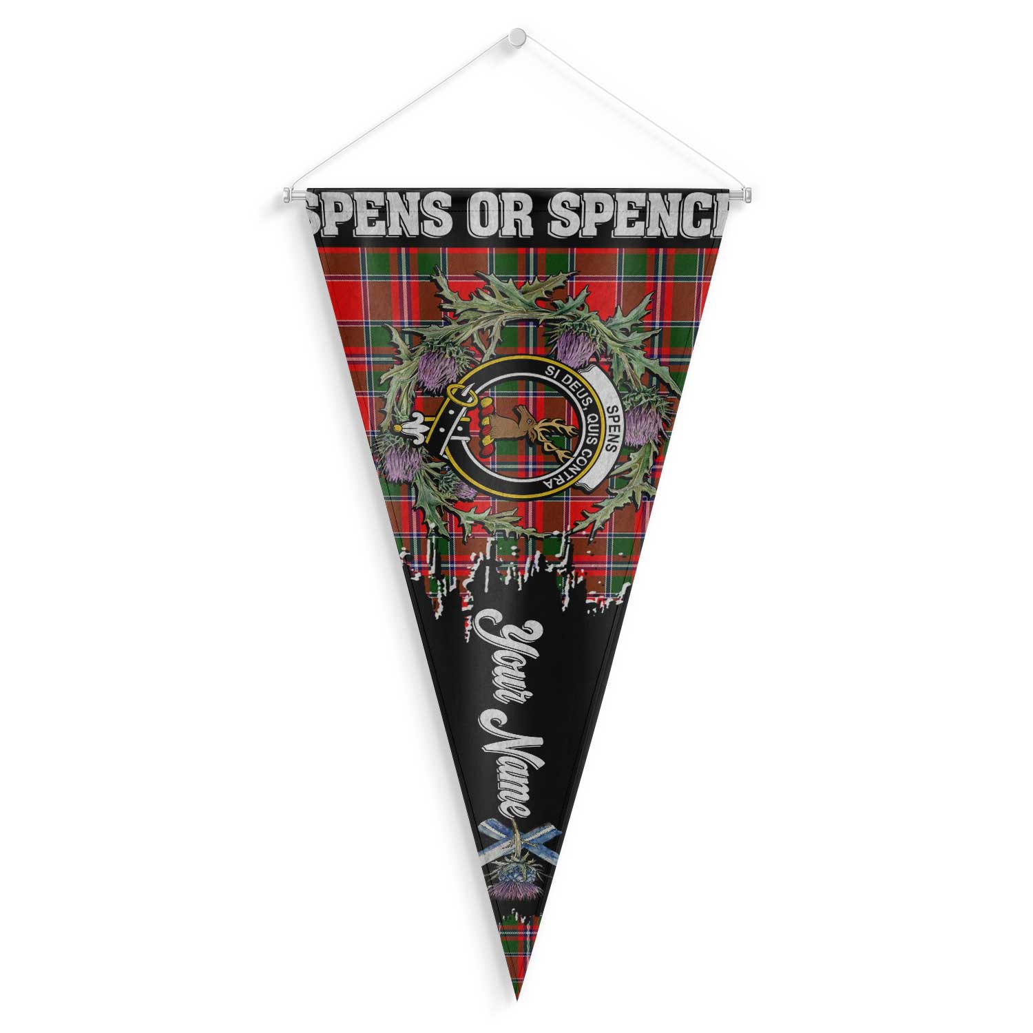 Clan Spens Or Spence Tartan Felt Pennant Crest And Plaid Basic Style