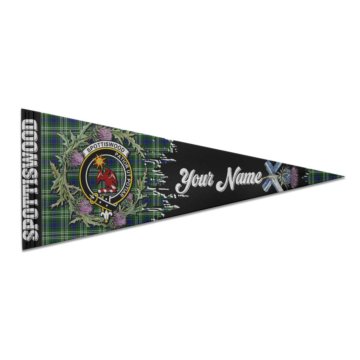 Clan Spottiswood Tartan Felt Pennant Crest And Plaid Basic Style