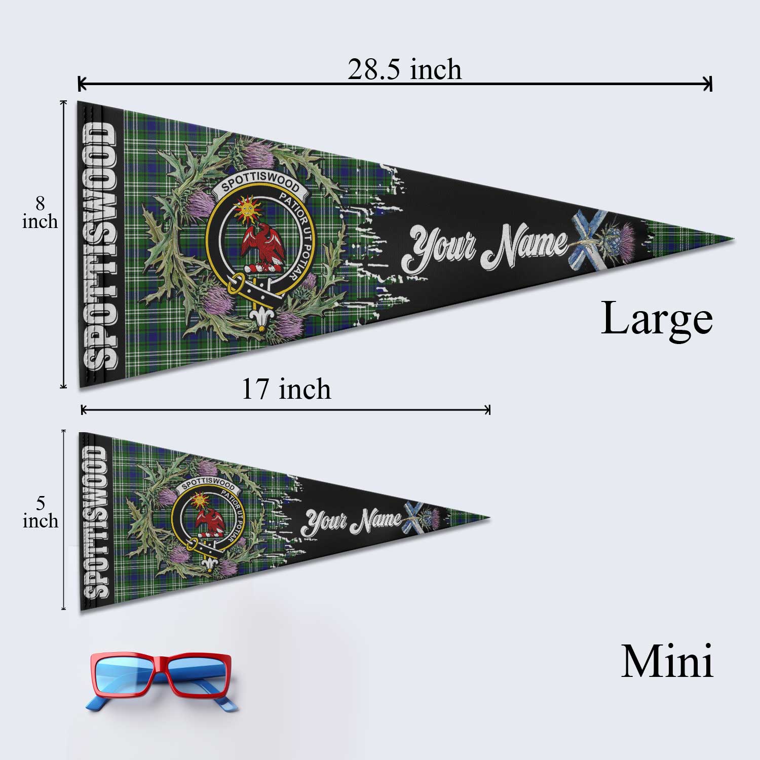 Clan Spottiswood Tartan Felt Pennant Crest And Plaid Basic Style