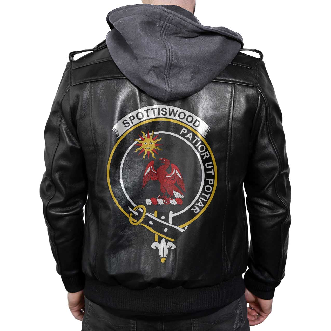 Clan Spottiswood Tartan Zip Leather Jacket Crest And Plaid Basic Style