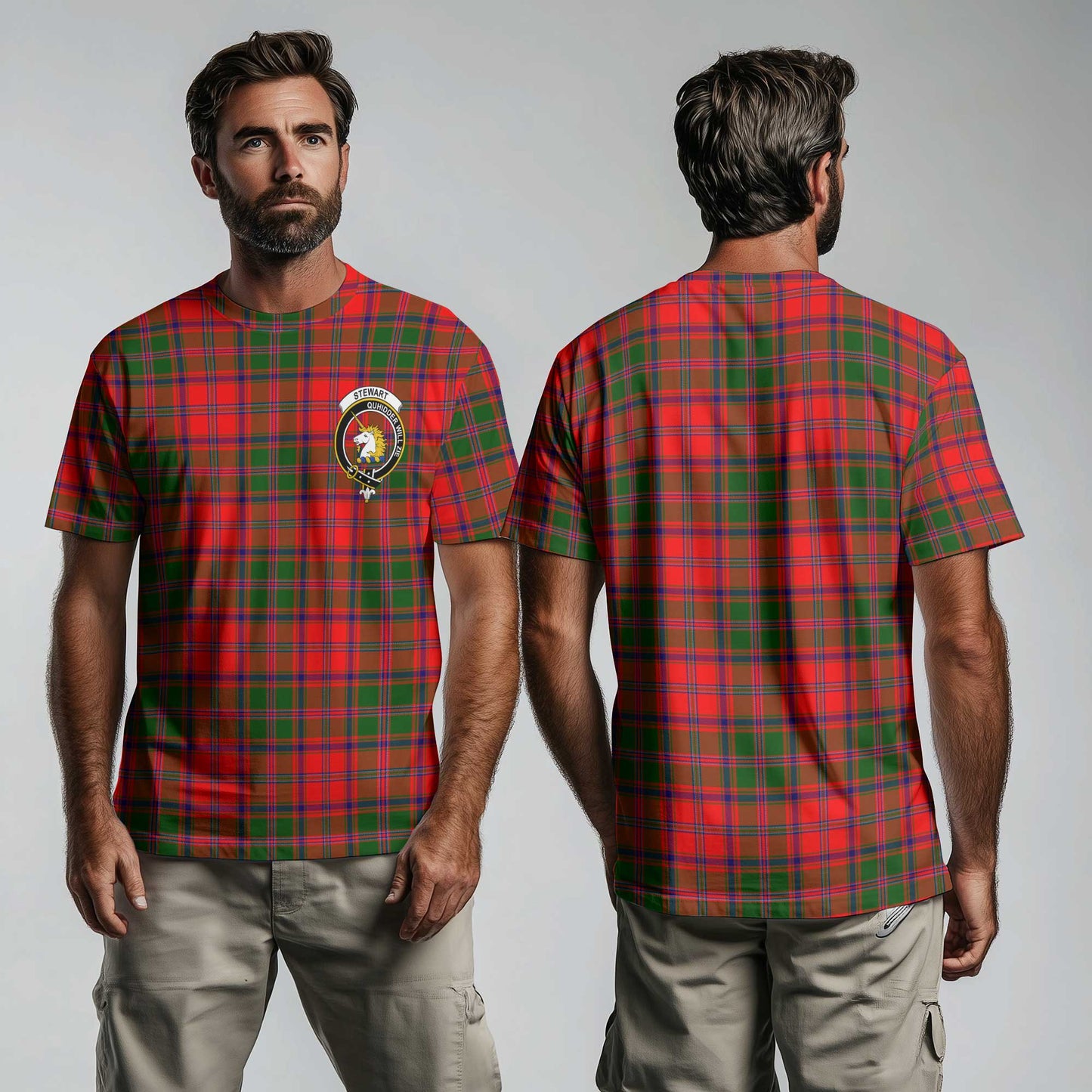 Clan Stewart High Stewards Tartan Men T Shirt Crest And Plaid Basic Style