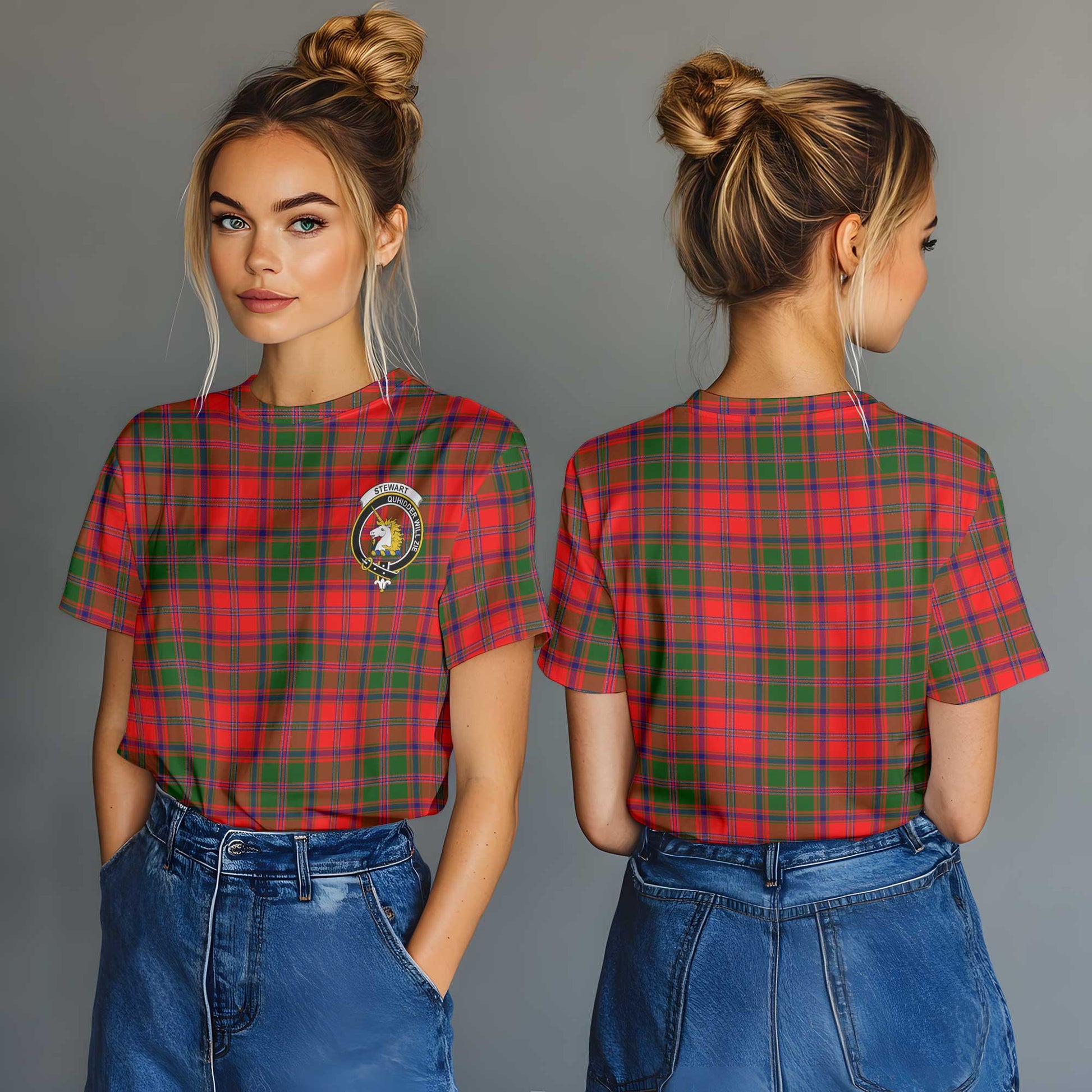 Clan Stewart High Stewards Tartan Women T Shirt Crest And Plaid Basic Style