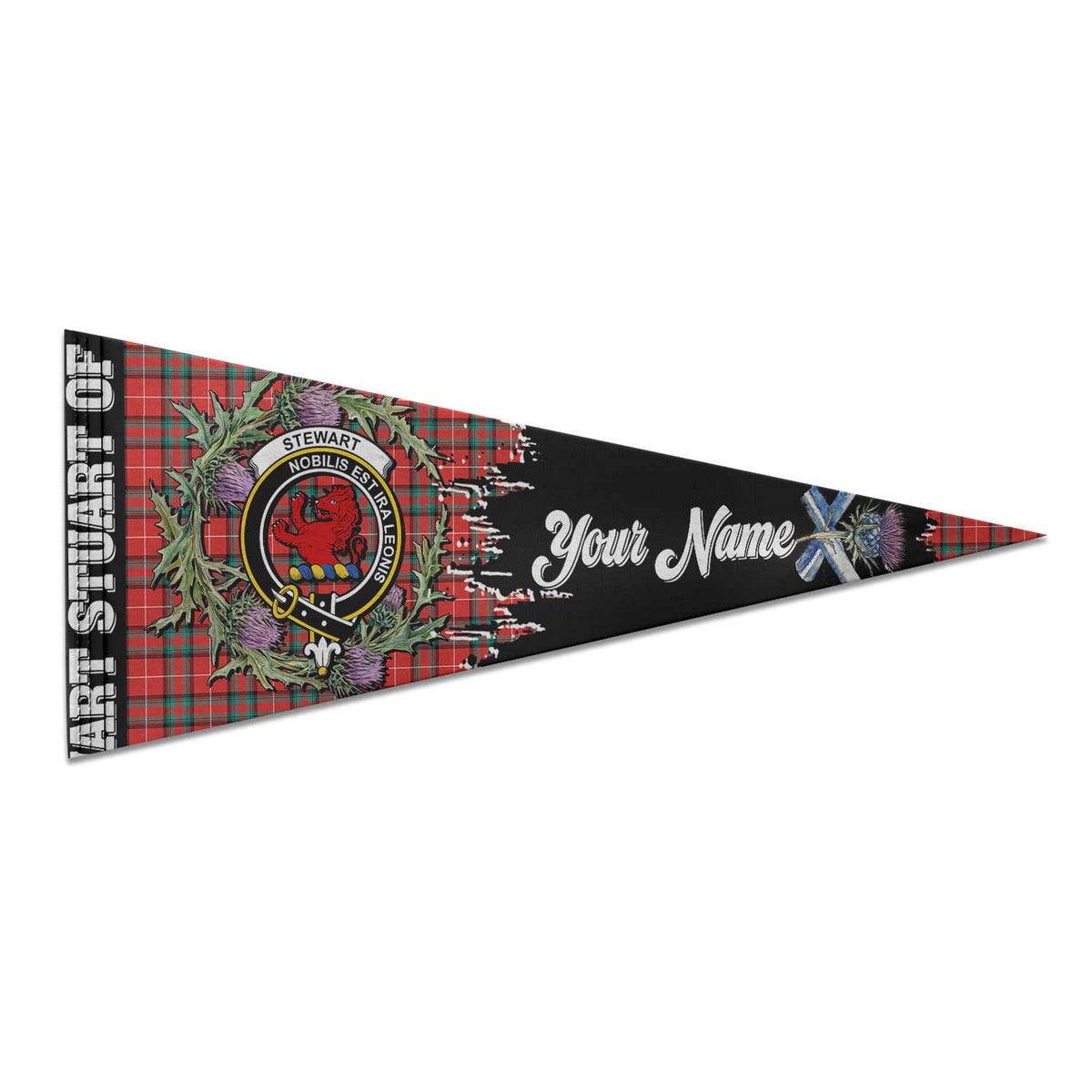 Clan Stewart Stuart Of Bute Tartan Felt Pennant Crest And Plaid Basic Style