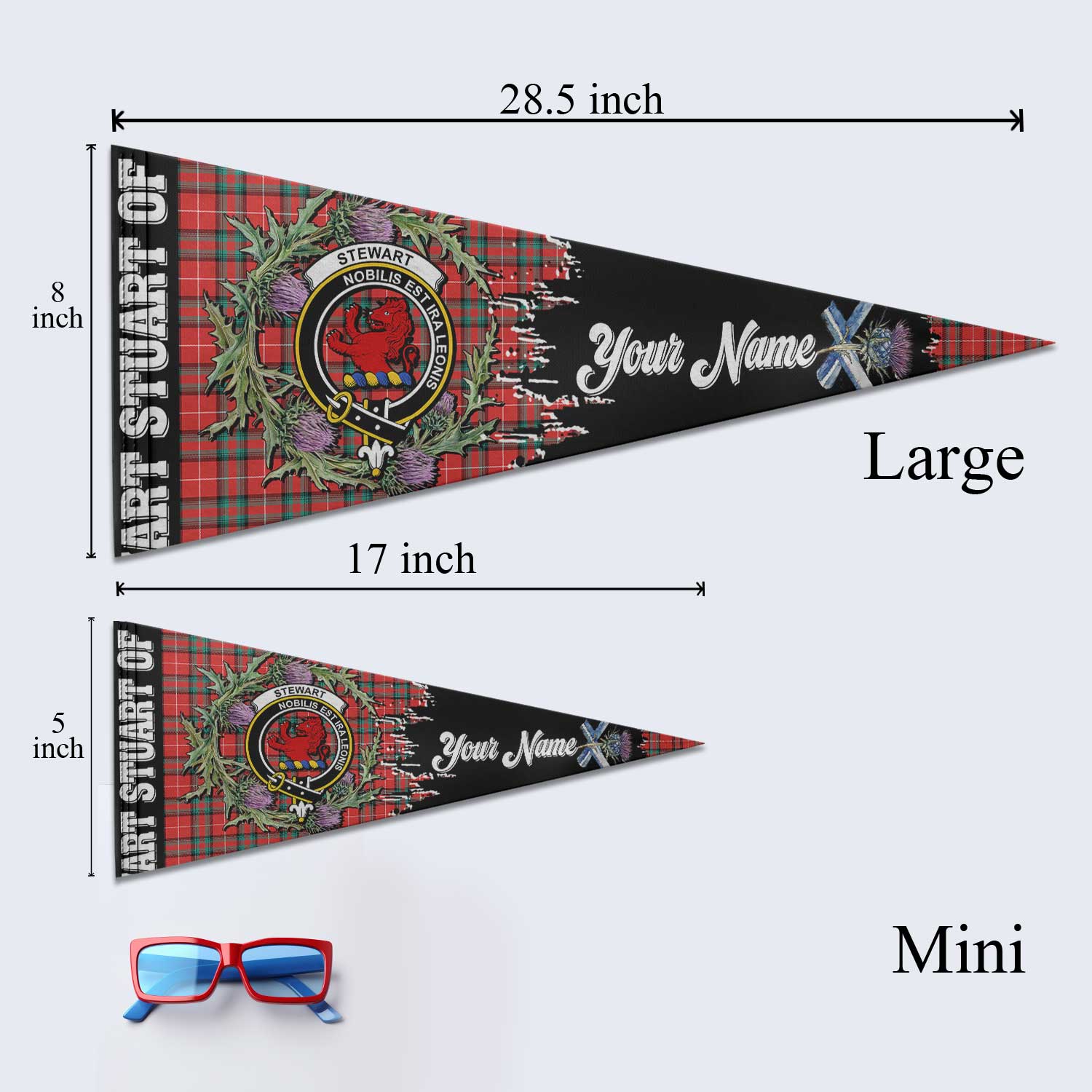 Clan Stewart Stuart Of Bute Tartan Felt Pennant Crest And Plaid Basic Style