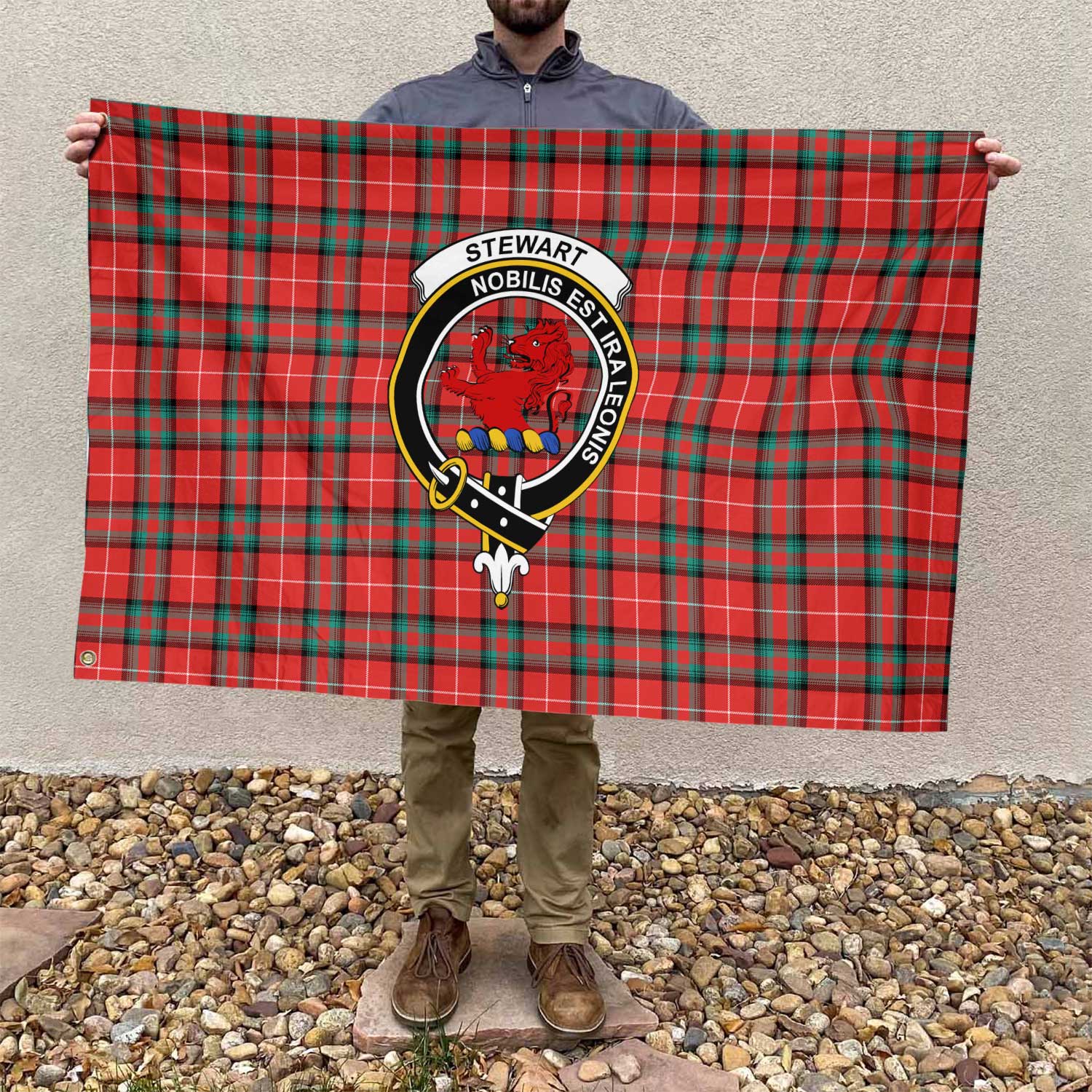 Clan Stewart Stuart Of Bute Tartan Flag Crest And Plaid Basic Style