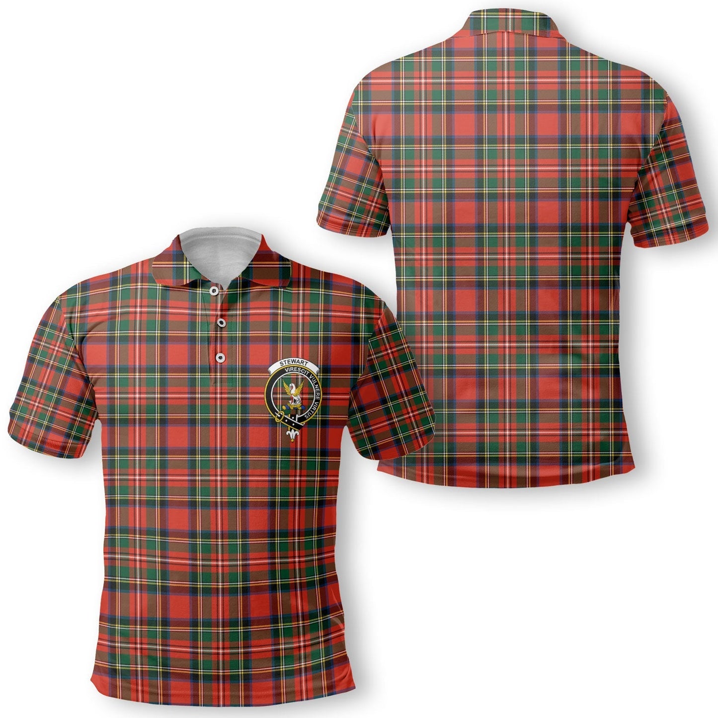 Clan Stewart Tartan Golf Tartan Men Polo Shirt Crest And Plaid Basic Style