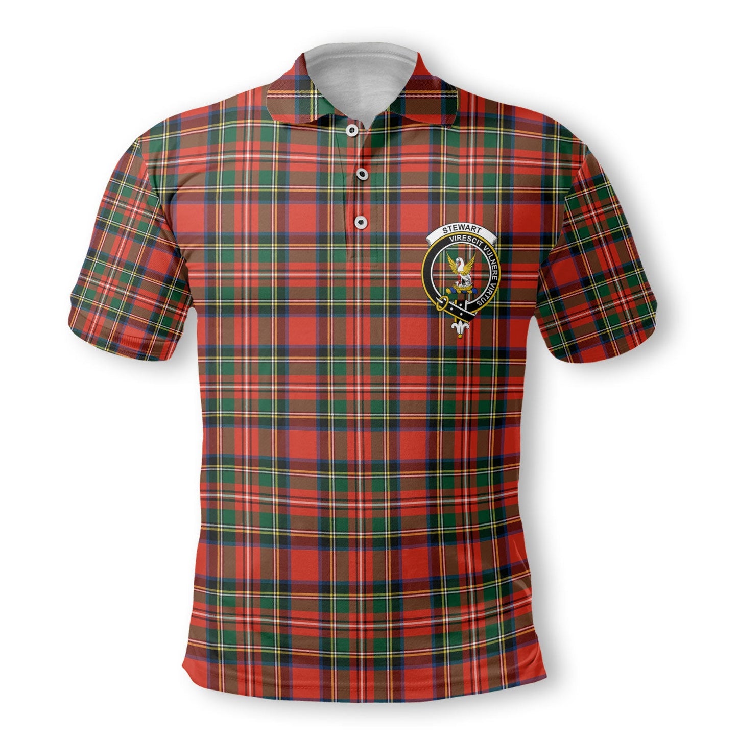 Clan Stewart Tartan Golf Men Polo Shirt Crest And Plaid Basic Style