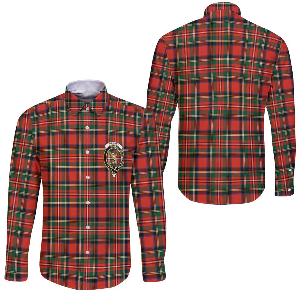 Clan Stewart Tartan Long Sleeve Button Shirt Crest And Plaid Basic Style