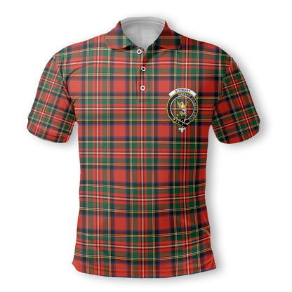 Clan Stewart Tartan Men Polo Shirt Crest And Plaid Basic Style