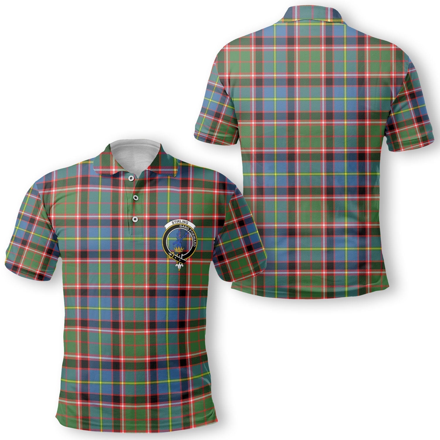 Clan Stirling Tartan Golf Tartan Men Polo Shirt Crest And Plaid Basic Style