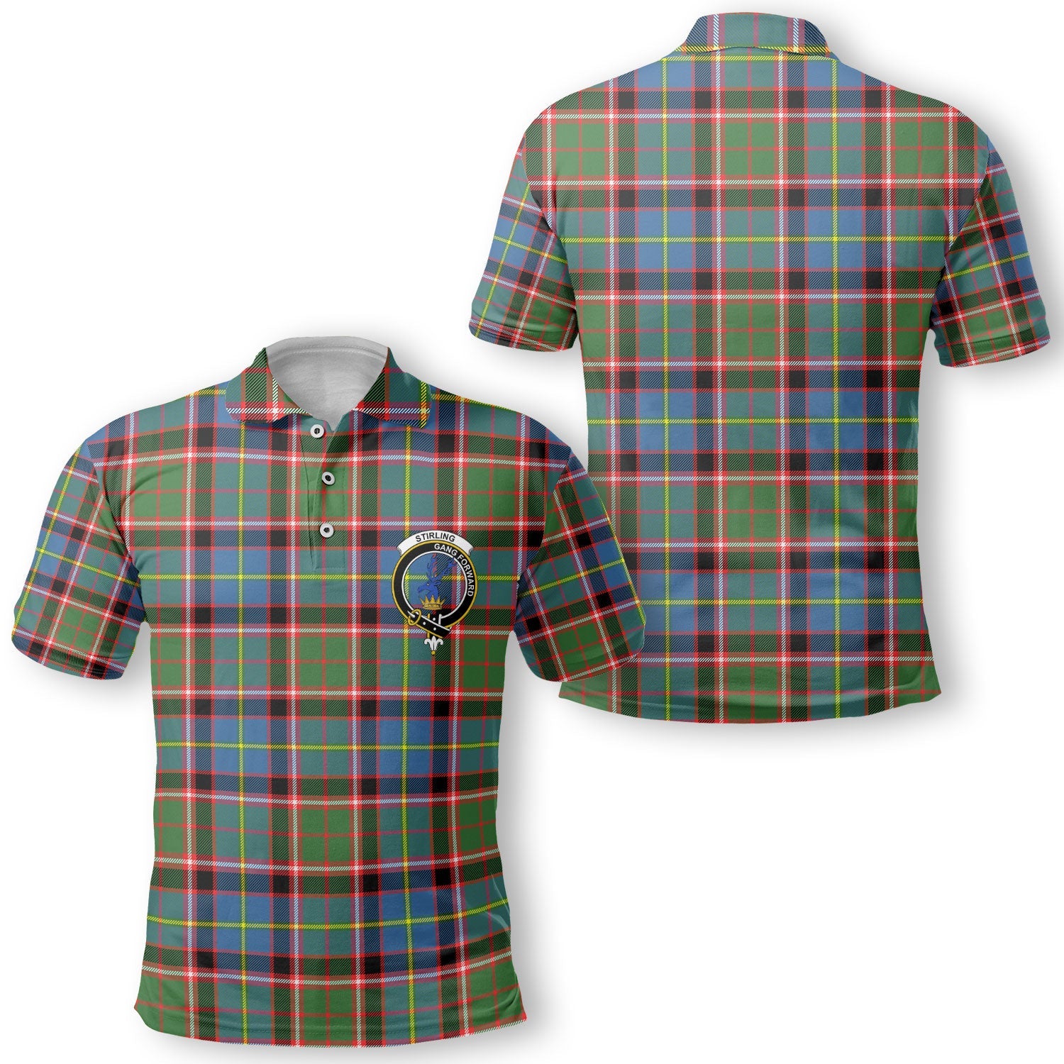 Clan Stirling Tartan Golf Men Polo Shirt Crest And Plaid Basic Style