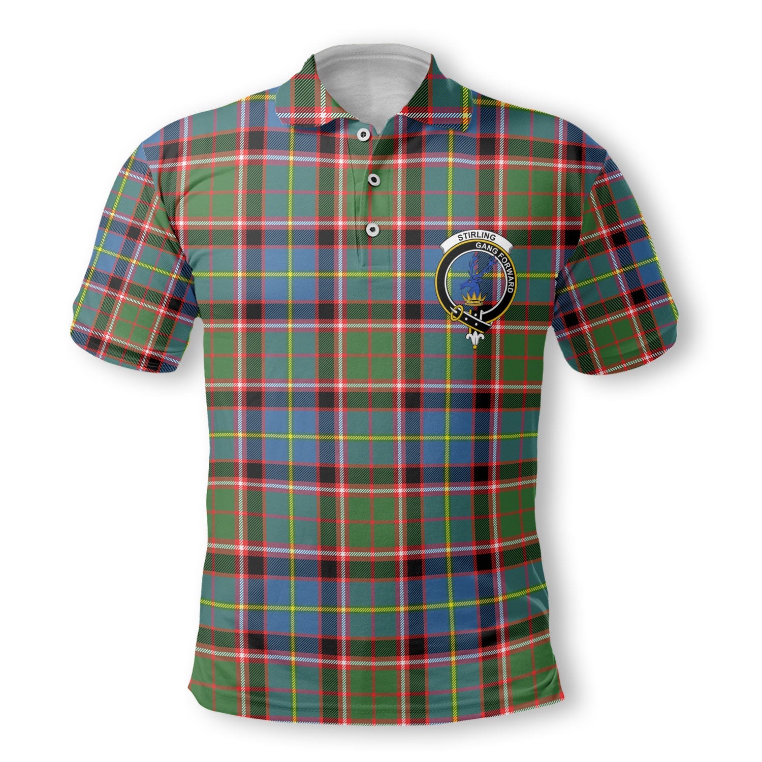 Clan Stirling Tartan Golf Men Polo Shirt Crest And Plaid Basic Style