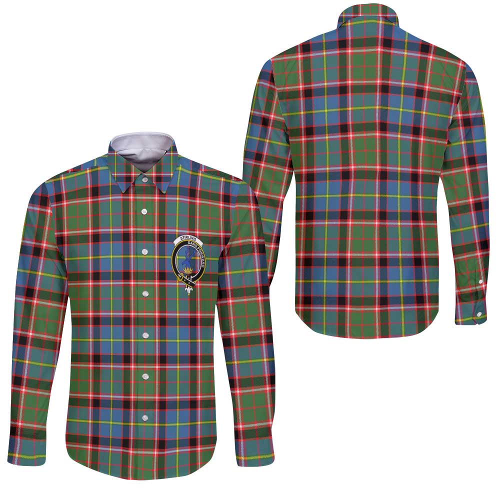 Clan Stirling Tartan Long Sleeve Button Shirt Crest And Plaid Basic Style