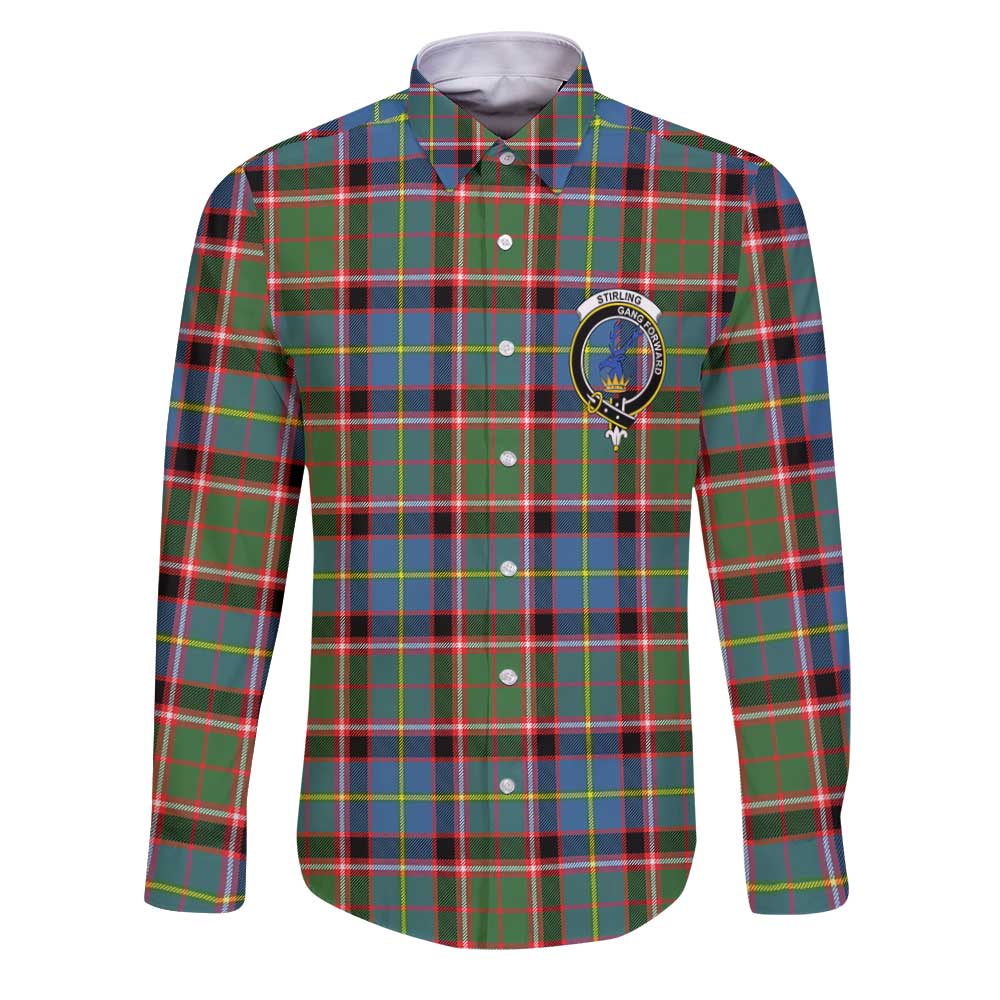 Clan Stirling Tartan Long Sleeve Button Shirt Crest And Plaid Basic Style