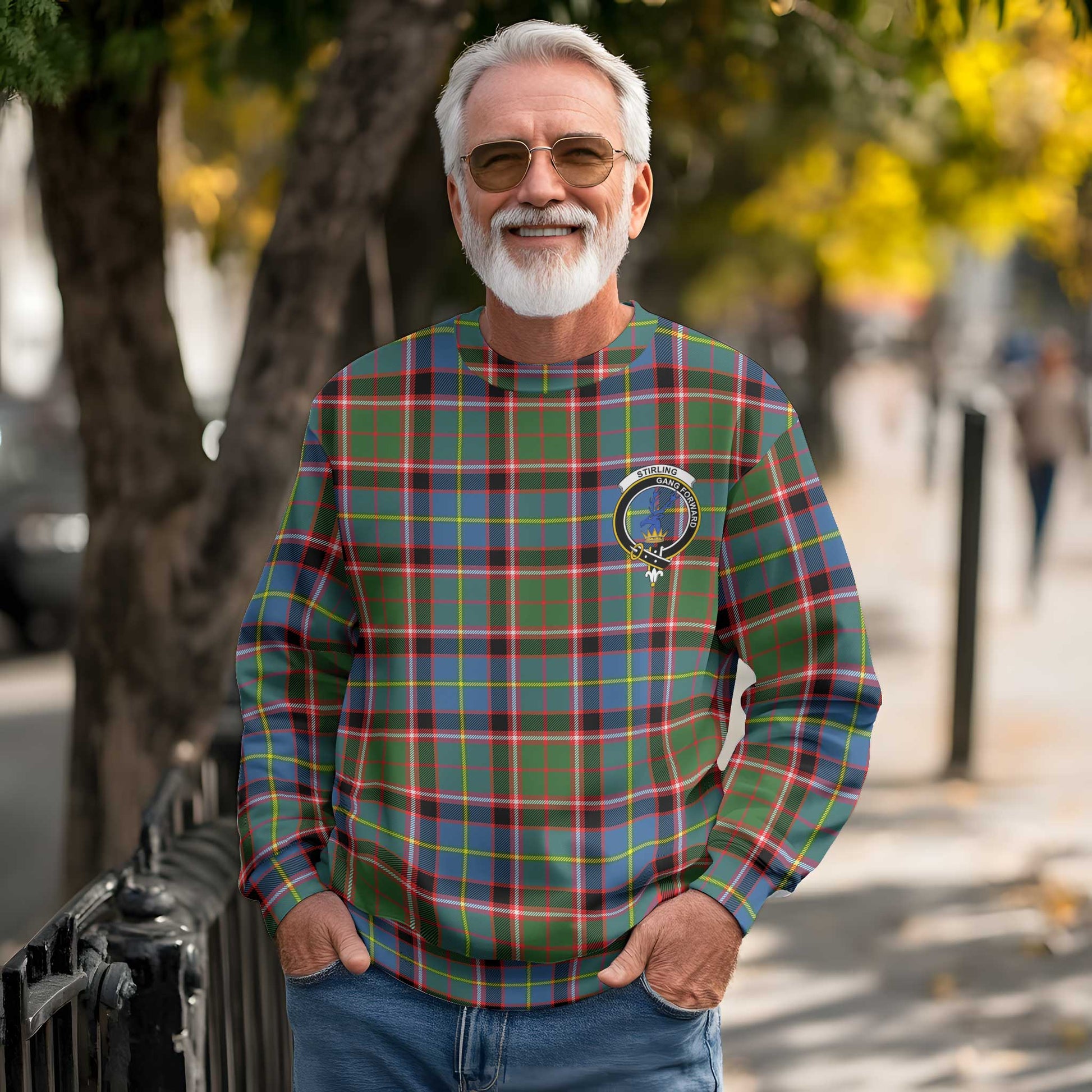 Clan Stirling Tartan Men Sweatshirt Crest And Plaid Basic Style