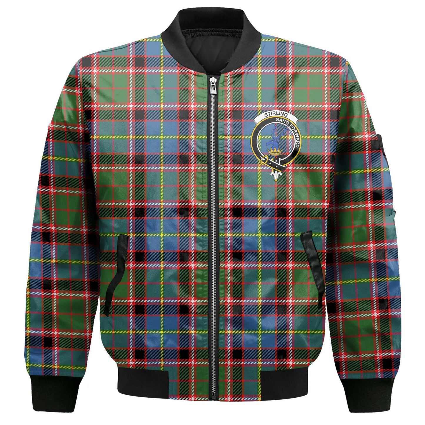 Clan Stirling Tartan Women Bomber Jacket Crest And Plaid Basic Style