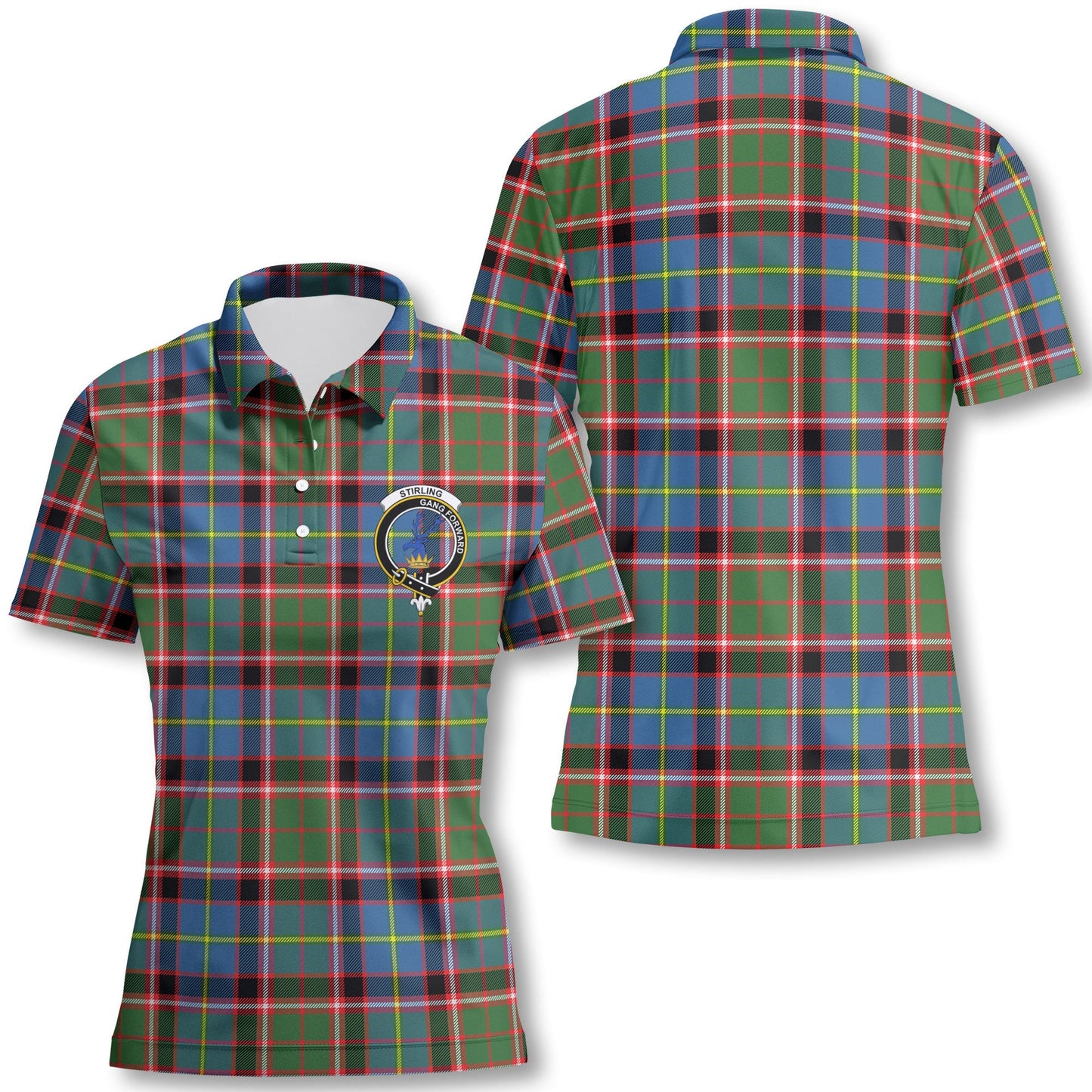 Clan Stirling Tartan Women Polo Shirt Crest And Plaid Basic Style