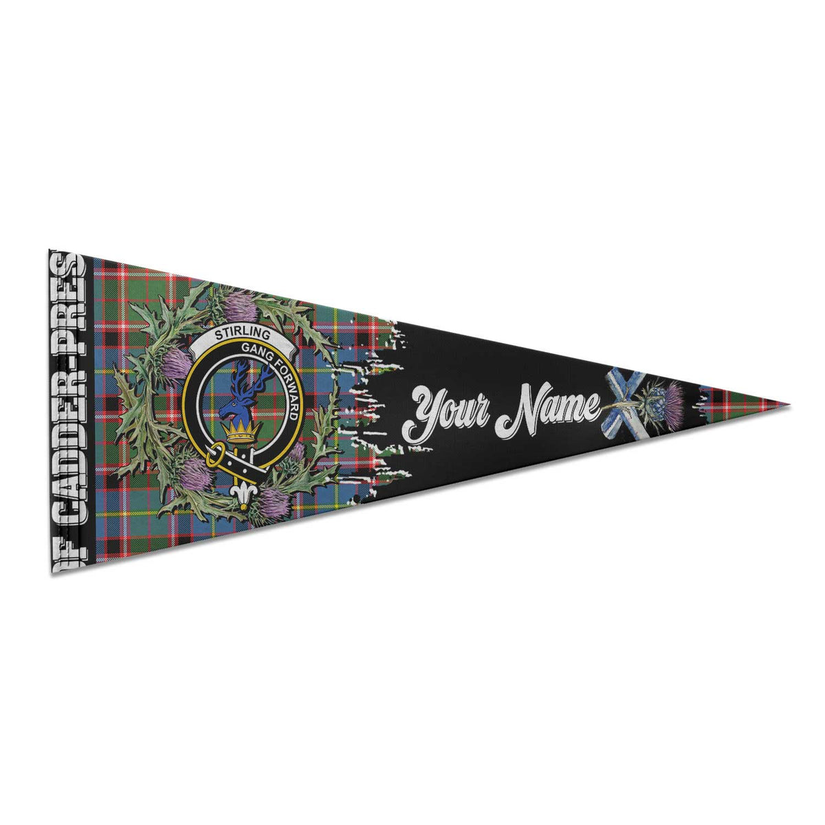 Clan Stirling Of Cadder Present Chief Tartan Felt Pennant Crest And Plaid Basic Style