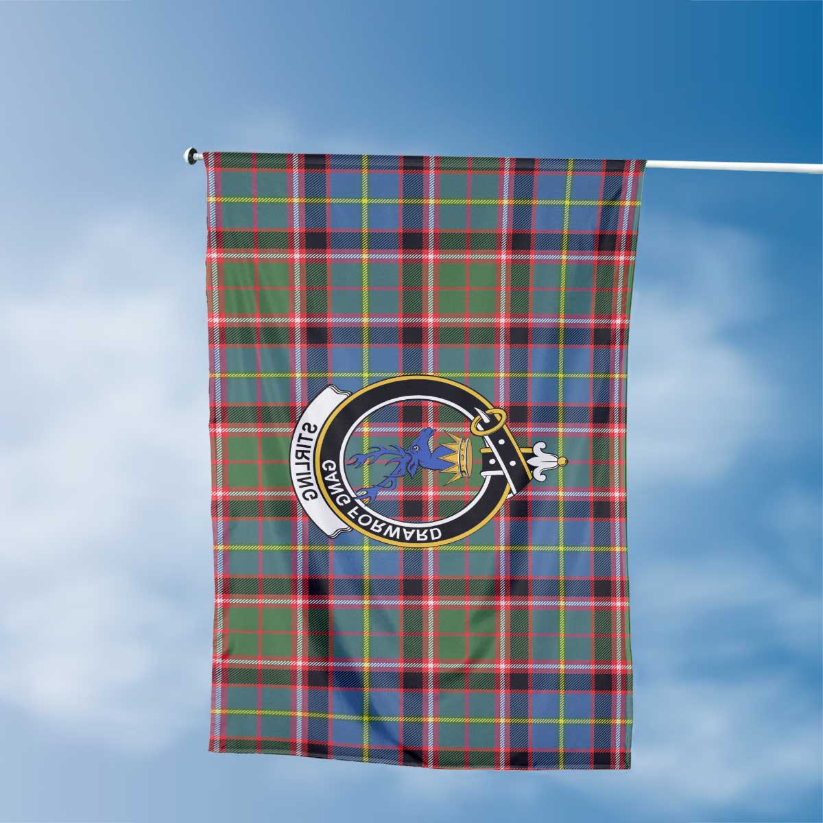 Clan Stirling Of Cadder Present Chief Tartan Flag Crest And Plaid Basic Style