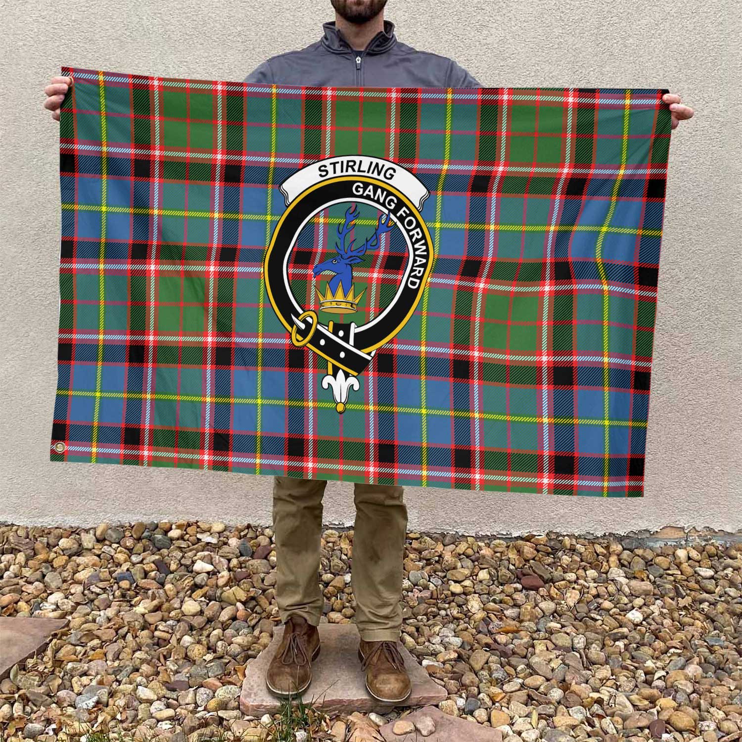Clan Stirling Of Cadder Present Chief Tartan Flag Crest And Plaid Basic Style