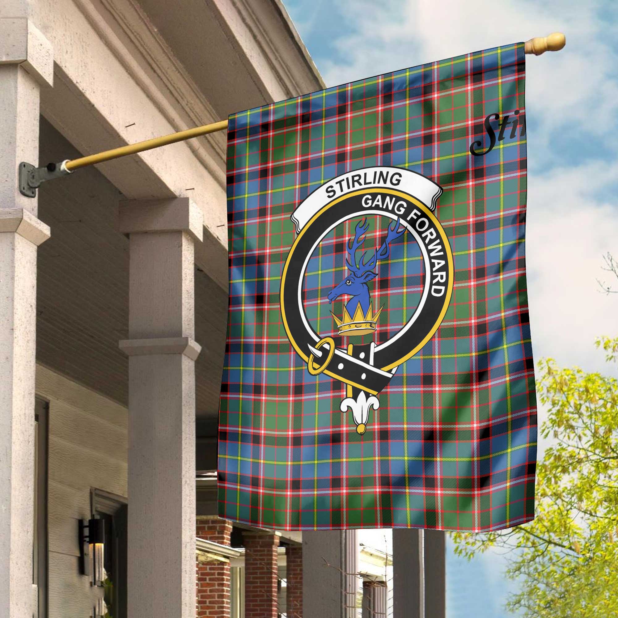 Clan Stirling Of Cadder Present Chief Tartan Garden Flag Crest And Plaid Basic Style